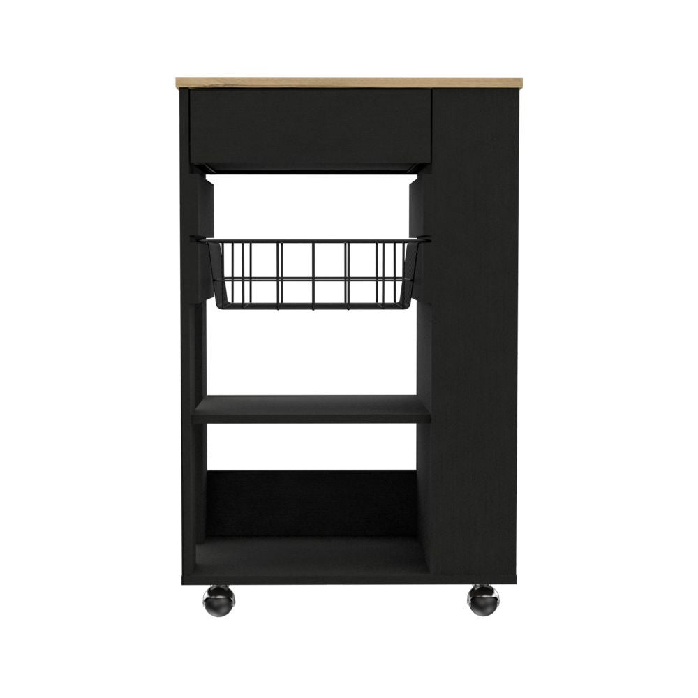 Black and Natural 22" Rolling Kitchen Cart With Storage-Kitchen Carts-Islands-DECOROLALA