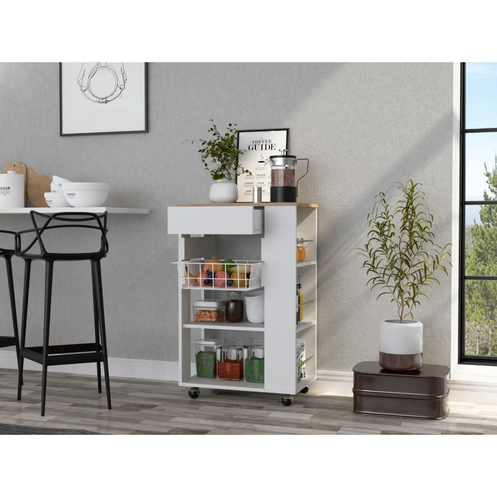 White and Brown 22" Rolling Kitchen Cart With Storage-Kitchen Carts-Islands-DECOROLALA