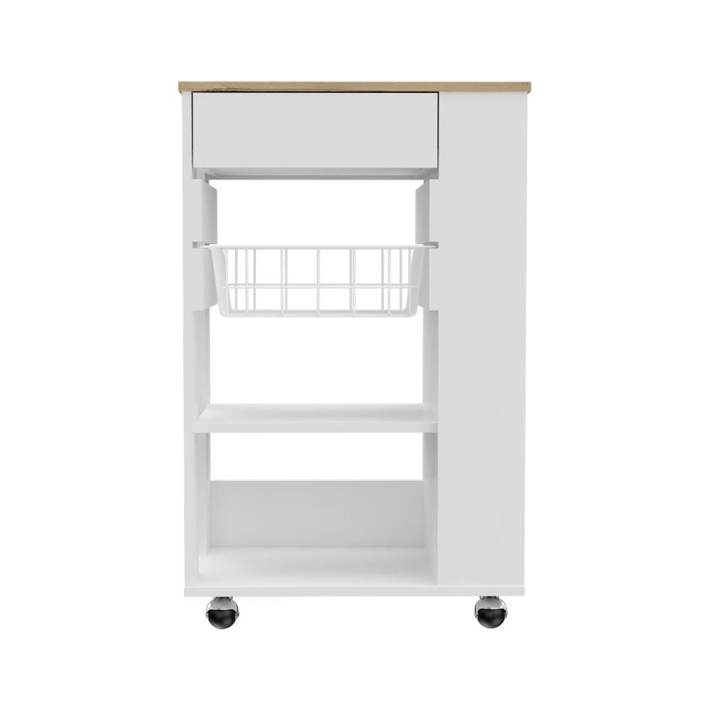 White and Brown 22" Rolling Kitchen Cart With Storage-Kitchen Carts-Islands-DECOROLALA