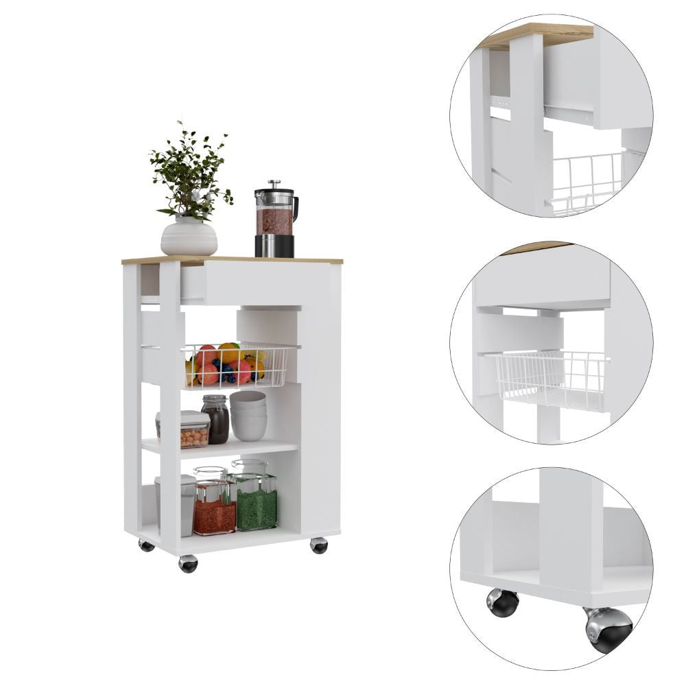 White and Brown 22" Rolling Kitchen Cart With Storage-Kitchen Carts-Islands-DECOROLALA