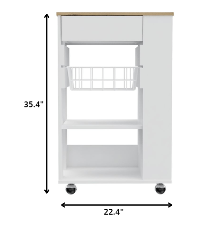 White and Brown 22" Rolling Kitchen Cart With Storage-Kitchen Carts-Islands-DECOROLALA