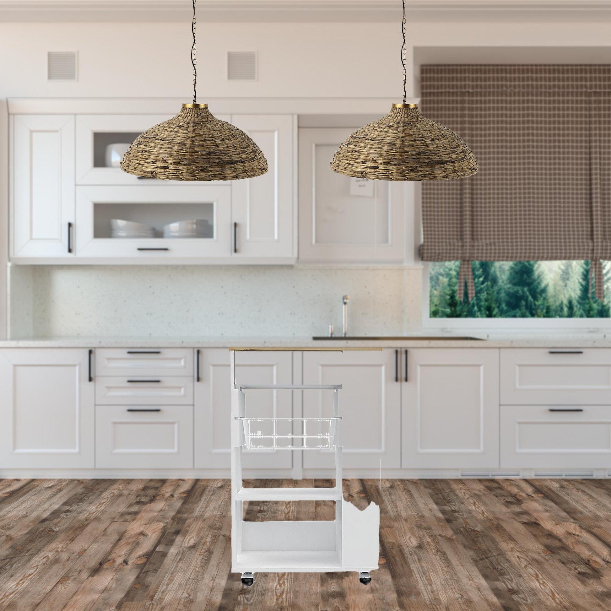 White and Brown 22" Rolling Kitchen Cart With Storage-Kitchen Carts-Islands-DECOROLALA