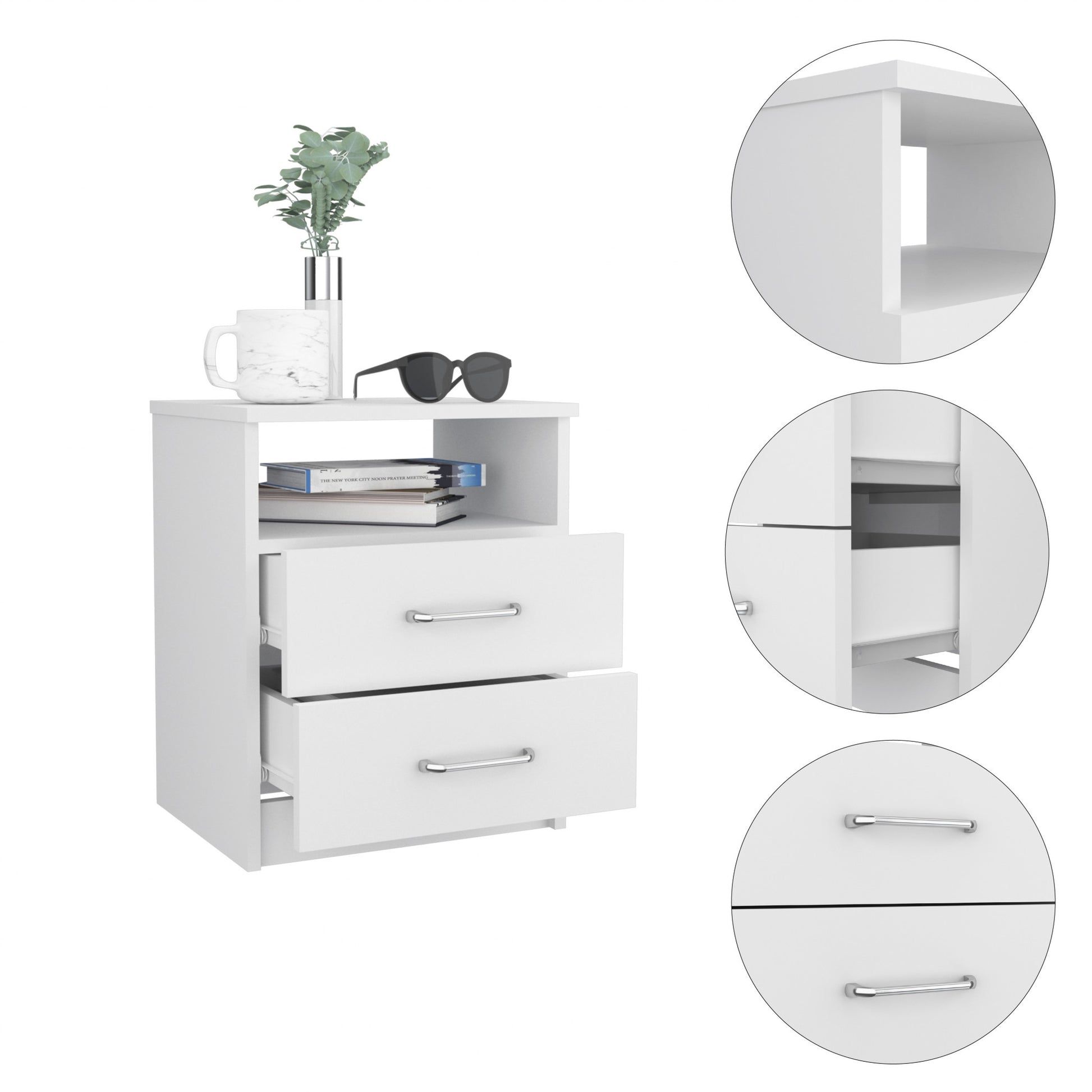 20" Wood Two Drawer Nightstand-Nightstands & Bedside Tables-DECOROLALA