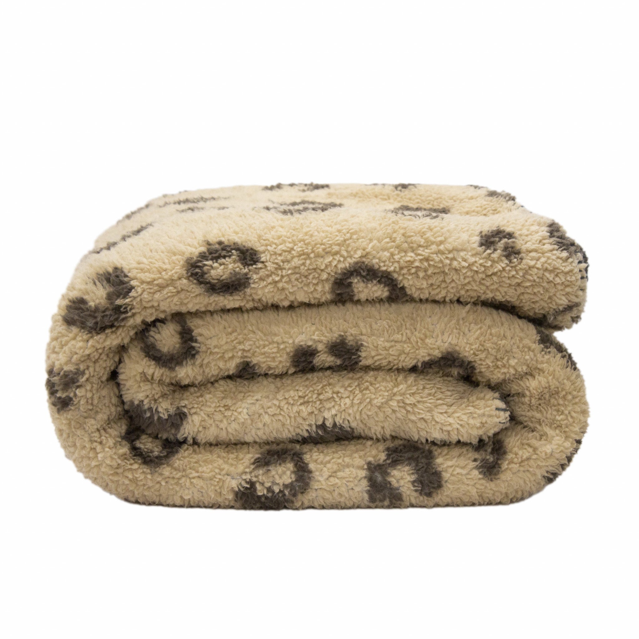 Tan Reverse and Brown Printed Sherpa and Sherpa Throw Blanket-Throws & Blankets-DECOROLALA