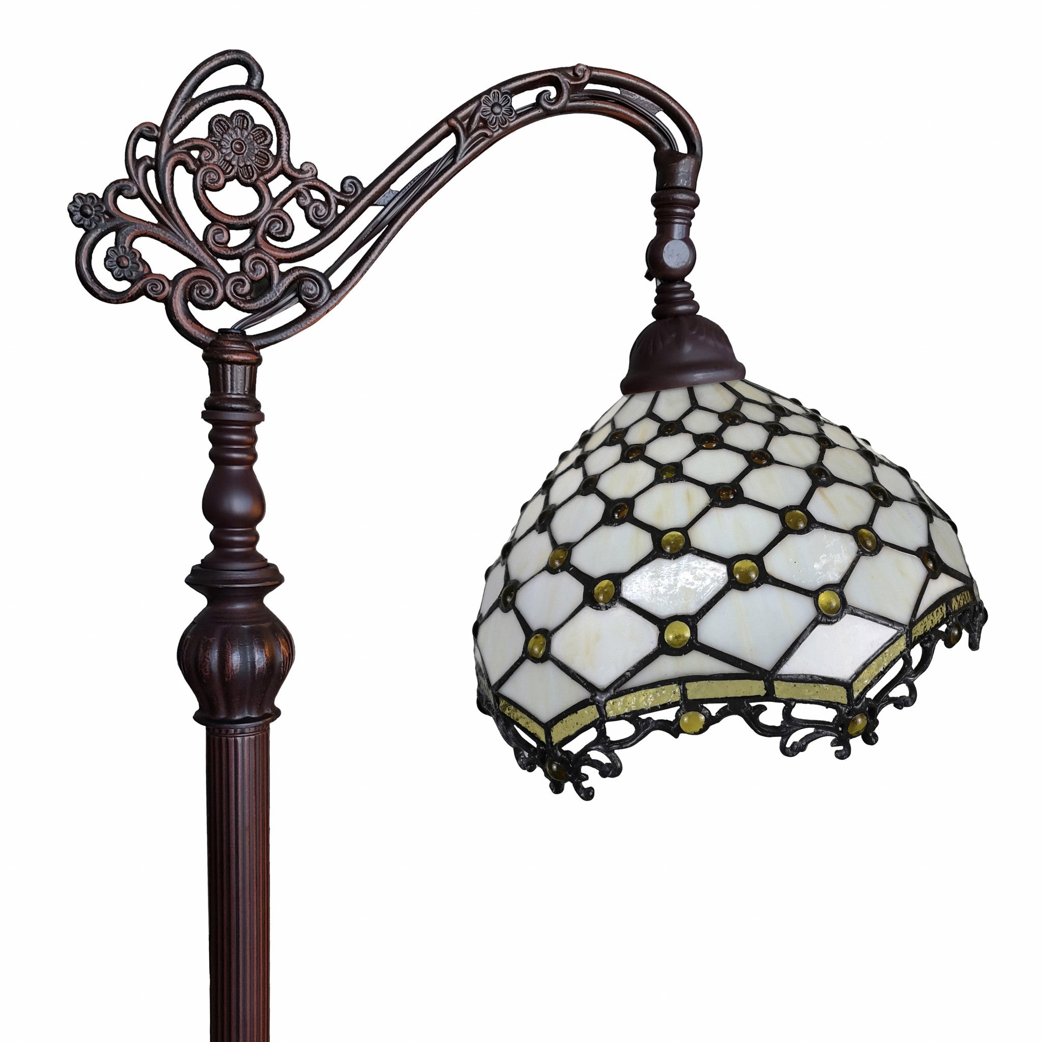 62" Brown And White Floor Lamp With White Glass Bowl Shade-Floor Lamps-DECOROLALA
