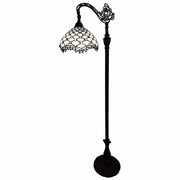 62" Brown And White Floor Lamp With White Glass Bowl Shade-Floor Lamps-DECOROLALA