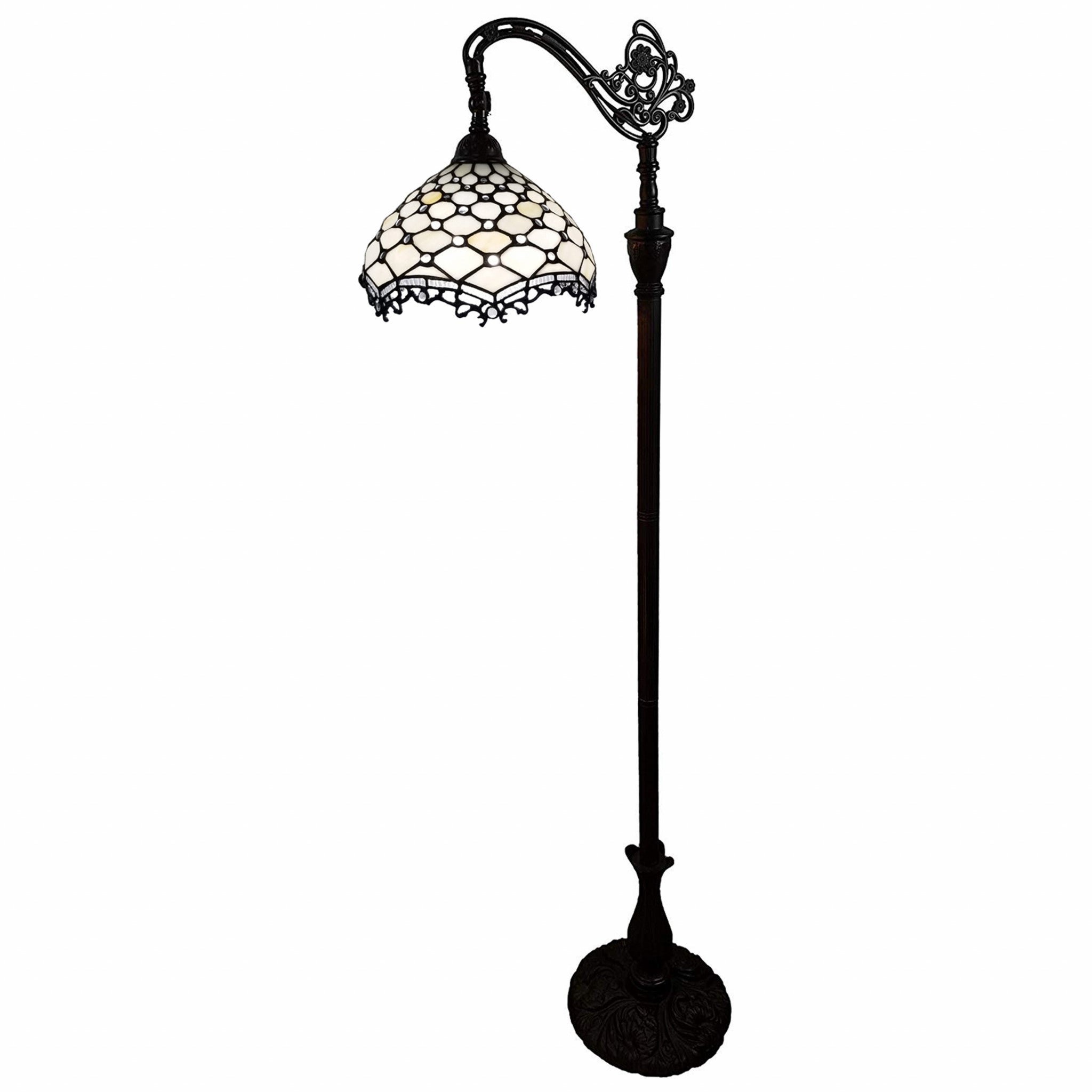62" Brown And White Floor Lamp With White Glass Bowl Shade-Floor Lamps-DECOROLALA