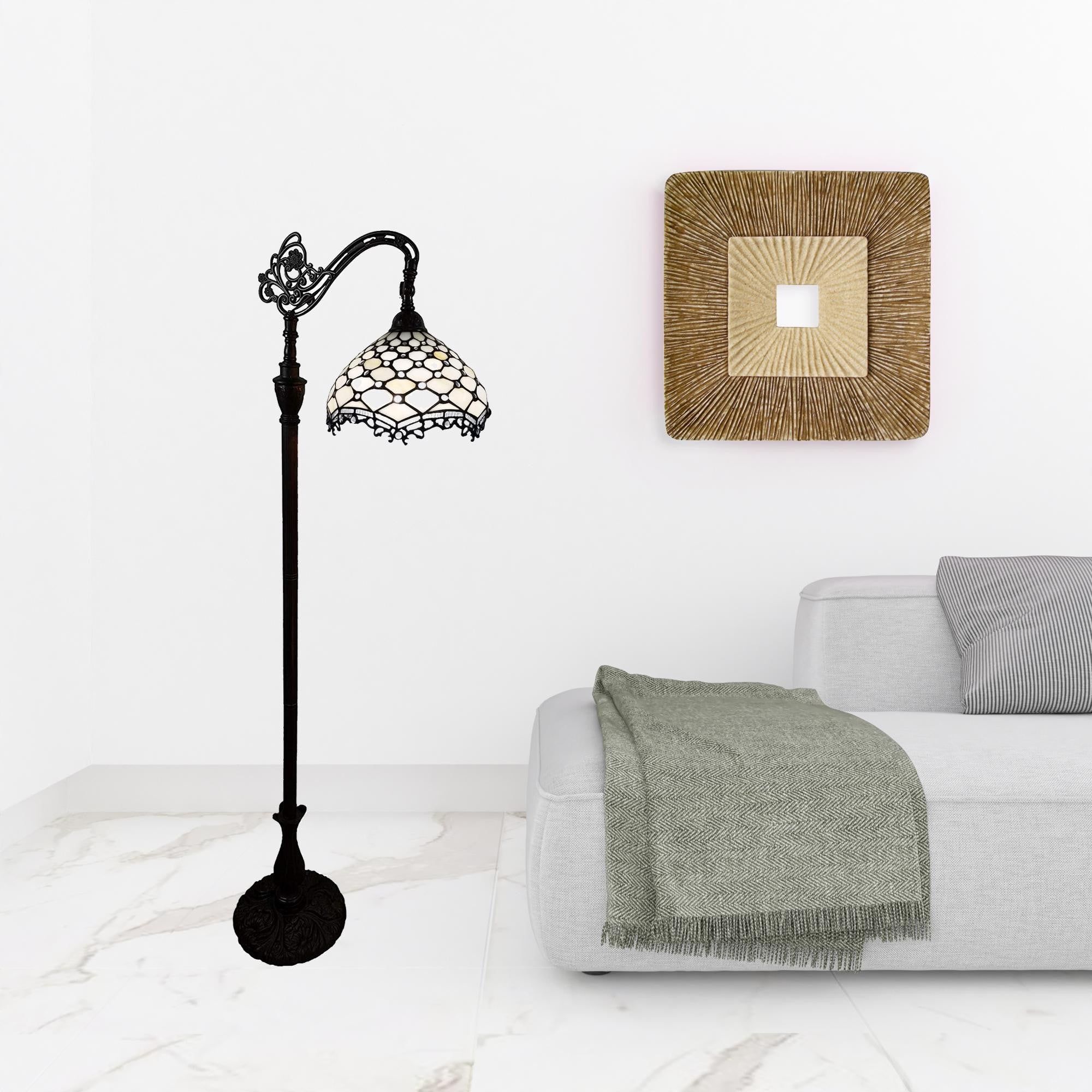62" Brown And White Floor Lamp With White Glass Bowl Shade-Floor Lamps-DECOROLALA