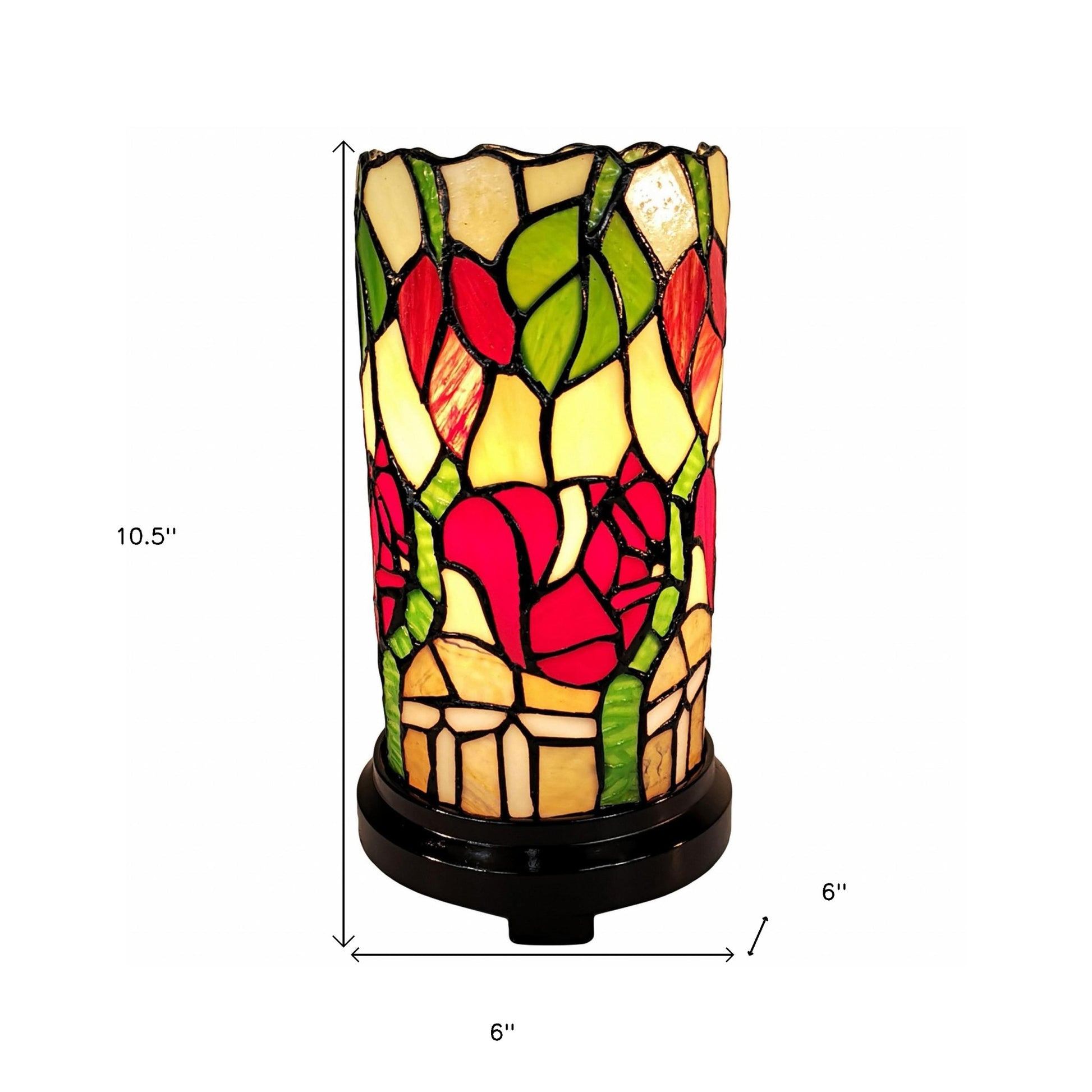 14" Red Green and Black Floral Stained Glass Accent Lamp-Table Lamps-DECOROLALA