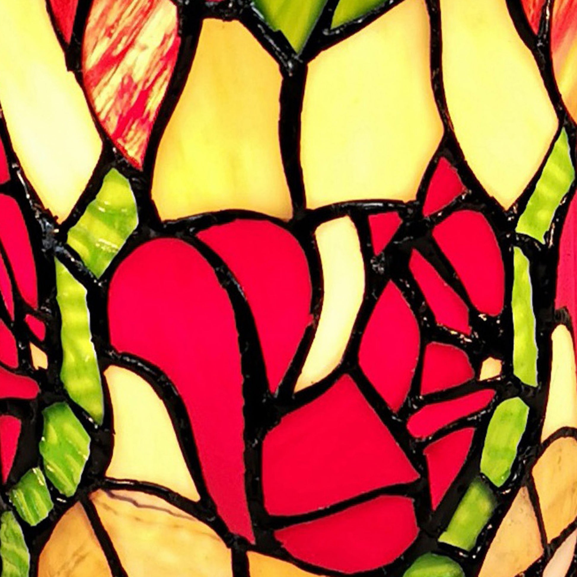 14" Red Green and Black Floral Stained Glass Accent Lamp-Table Lamps-DECOROLALA