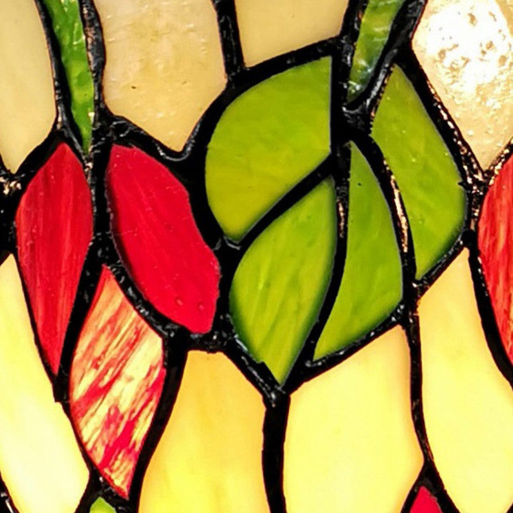 14" Red Green and Black Floral Stained Glass Accent Lamp-Table Lamps-DECOROLALA