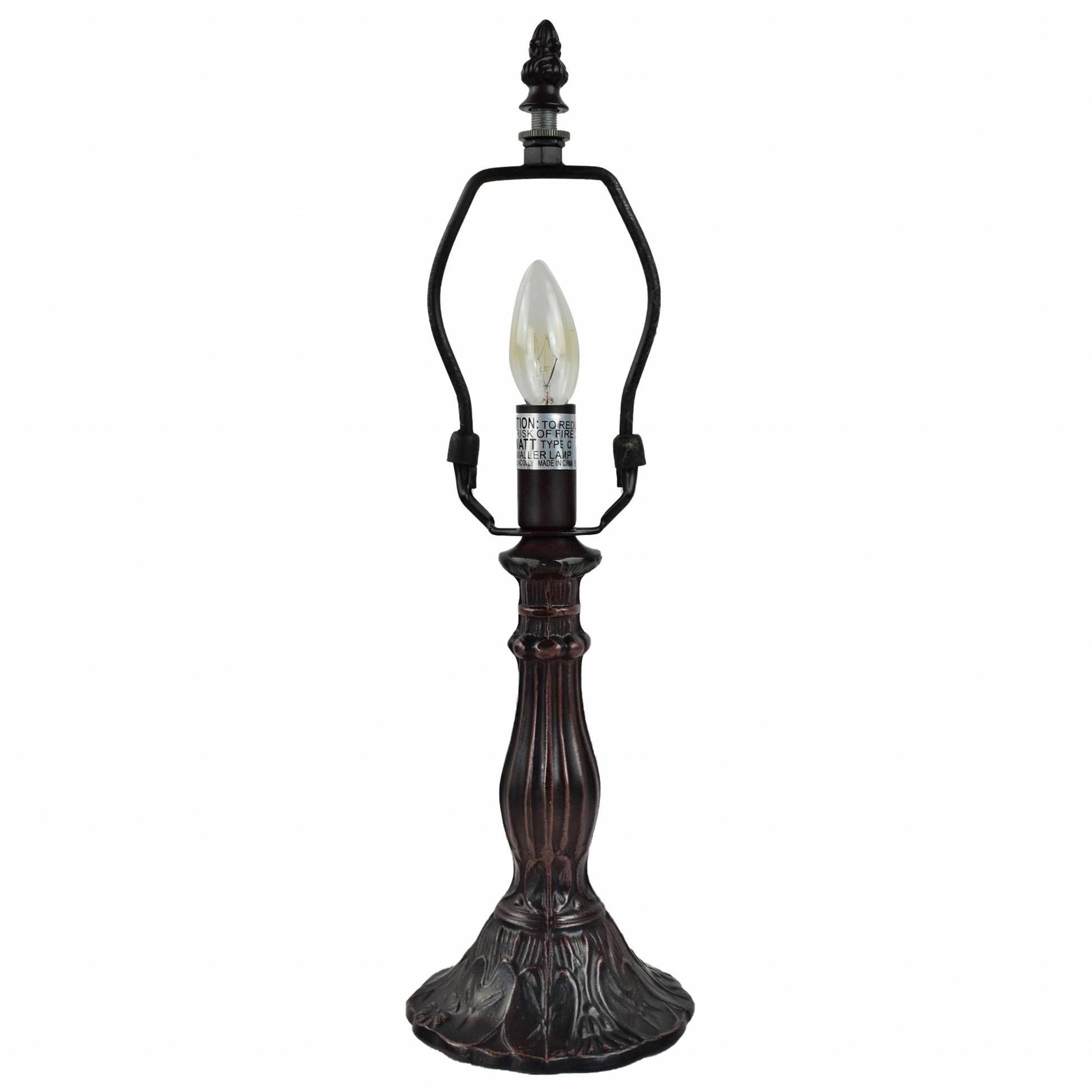 15" Dark Brown Metal Candlestick Table Lamp With Red and Black Novelty Shade-Table Lamps-DECOROLALA