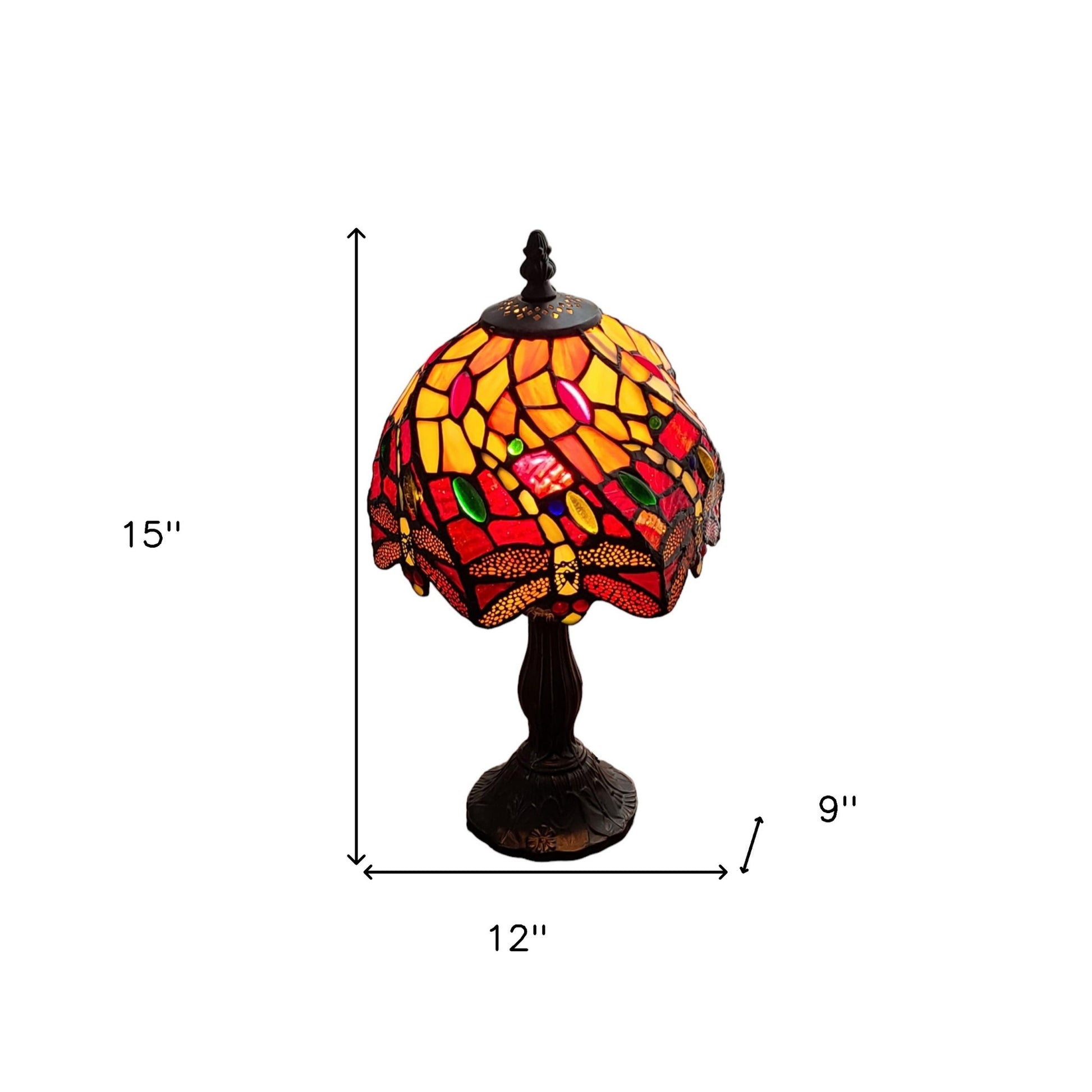15" Dark Brown Metal Candlestick Table Lamp With Red and Black Novelty Shade-Table Lamps-DECOROLALA