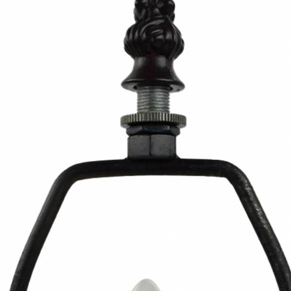 15" Dark Brown Metal Candlestick Table Lamp With Red and Black Novelty Shade-Table Lamps-DECOROLALA