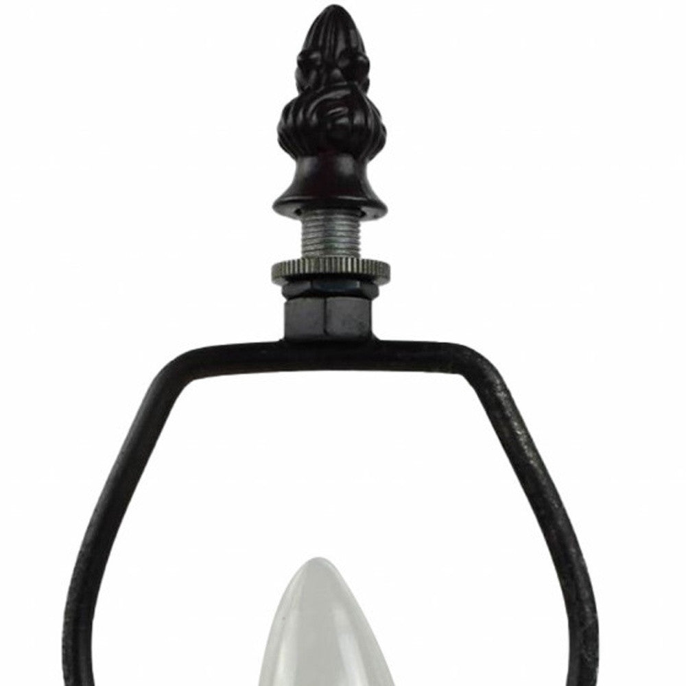 15" Dark Brown Metal Candlestick Table Lamp With Red and Black Novelty Shade-Table Lamps-DECOROLALA