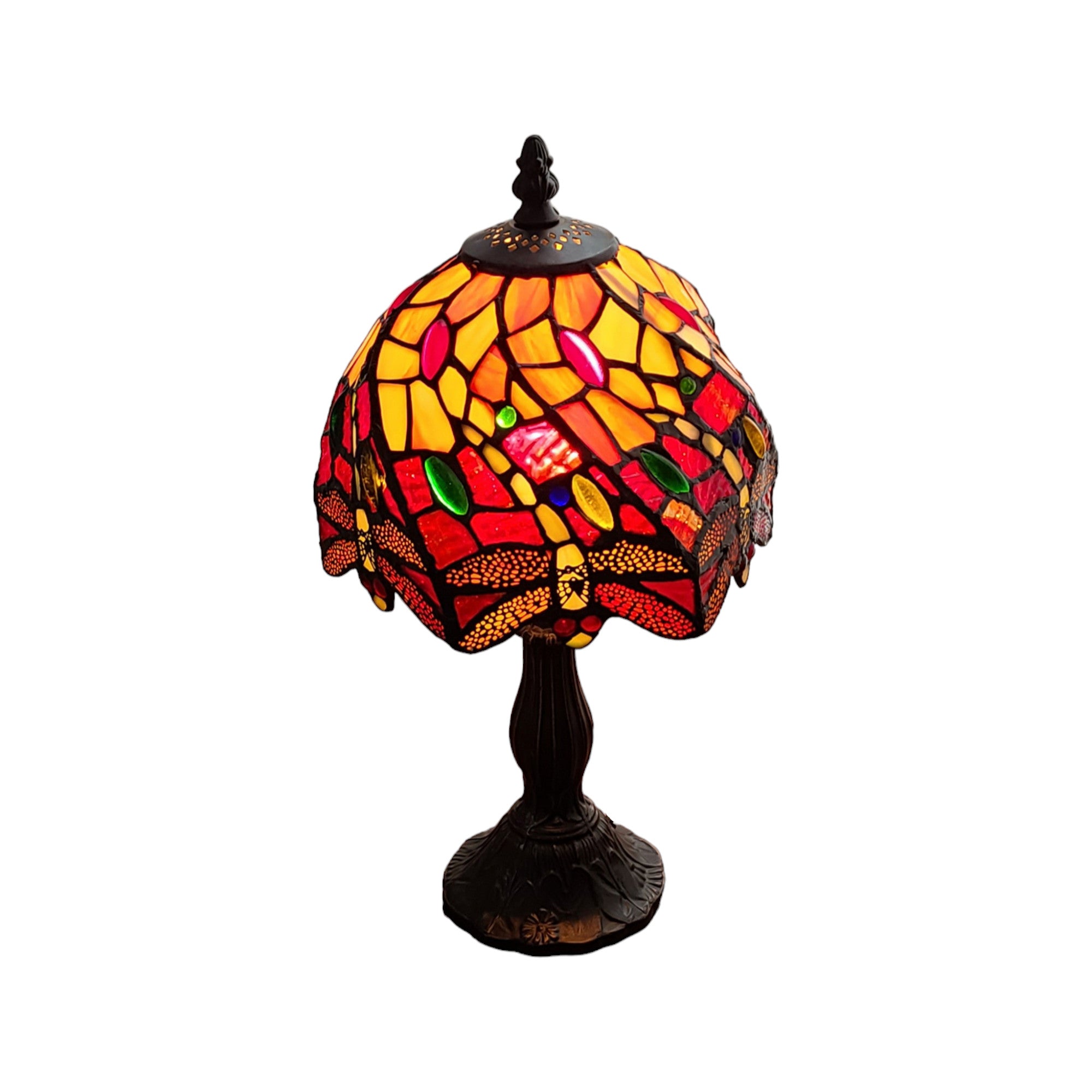 15" Dark Brown Metal Candlestick Table Lamp With Red and Black Novelty Shade-Table Lamps-DECOROLALA