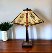 22" Dark Brown Metal Two Light Candlestick Table Lamp With Beige Shade-Table Lamps-DECOROLALA