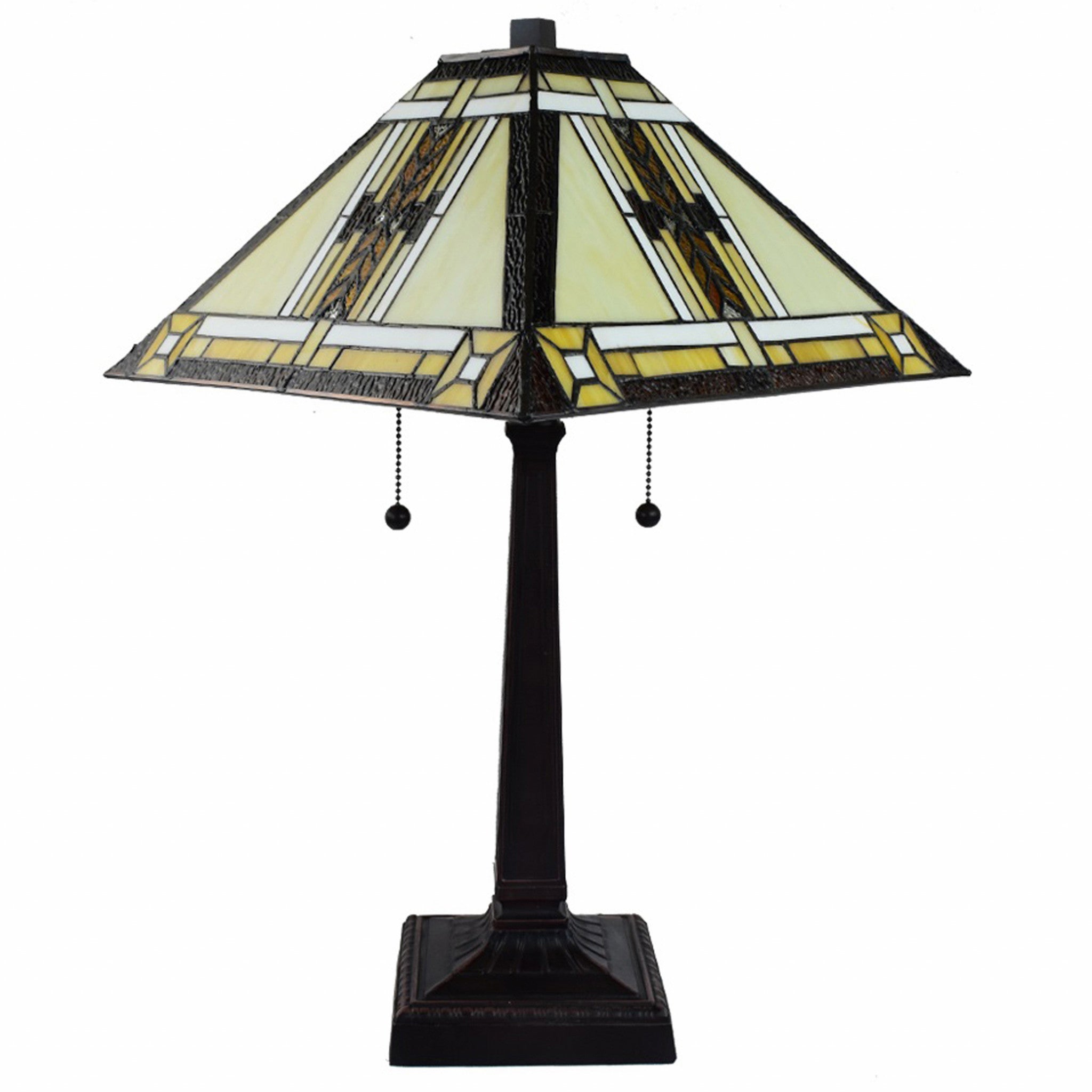 22" Dark Brown Metal Two Light Candlestick Table Lamp With Beige Shade-Table Lamps-DECOROLALA