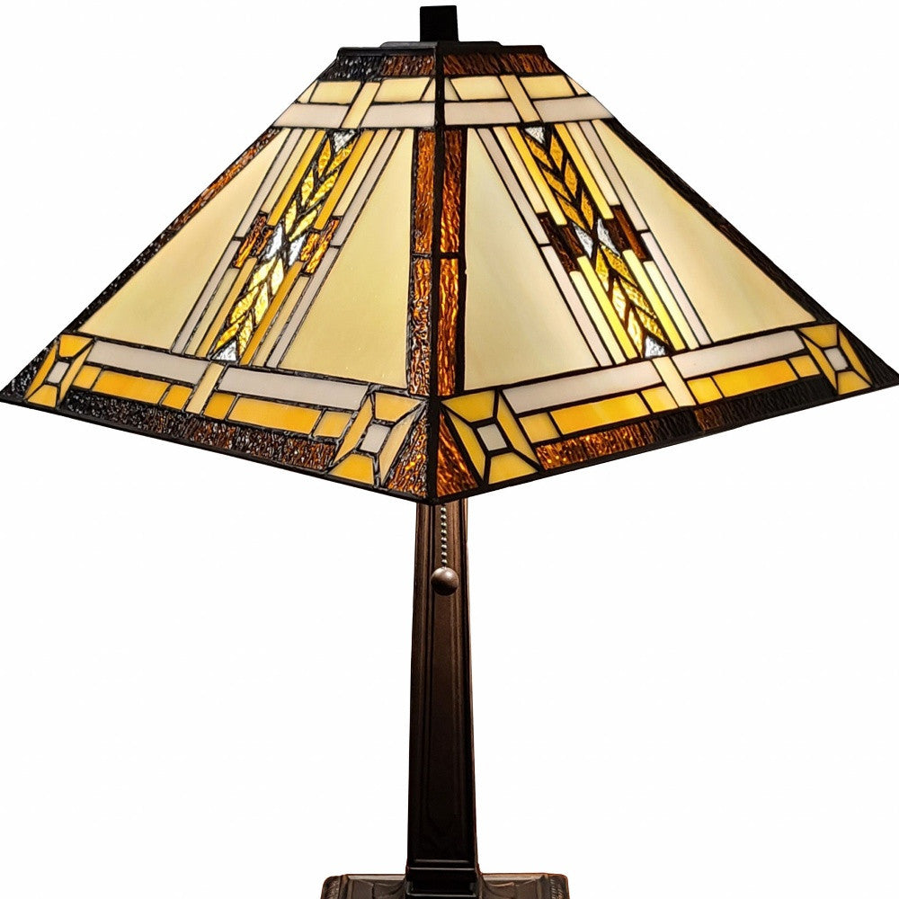 22" Dark Brown Metal Two Light Candlestick Table Lamp With Beige Shade-Table Lamps-DECOROLALA