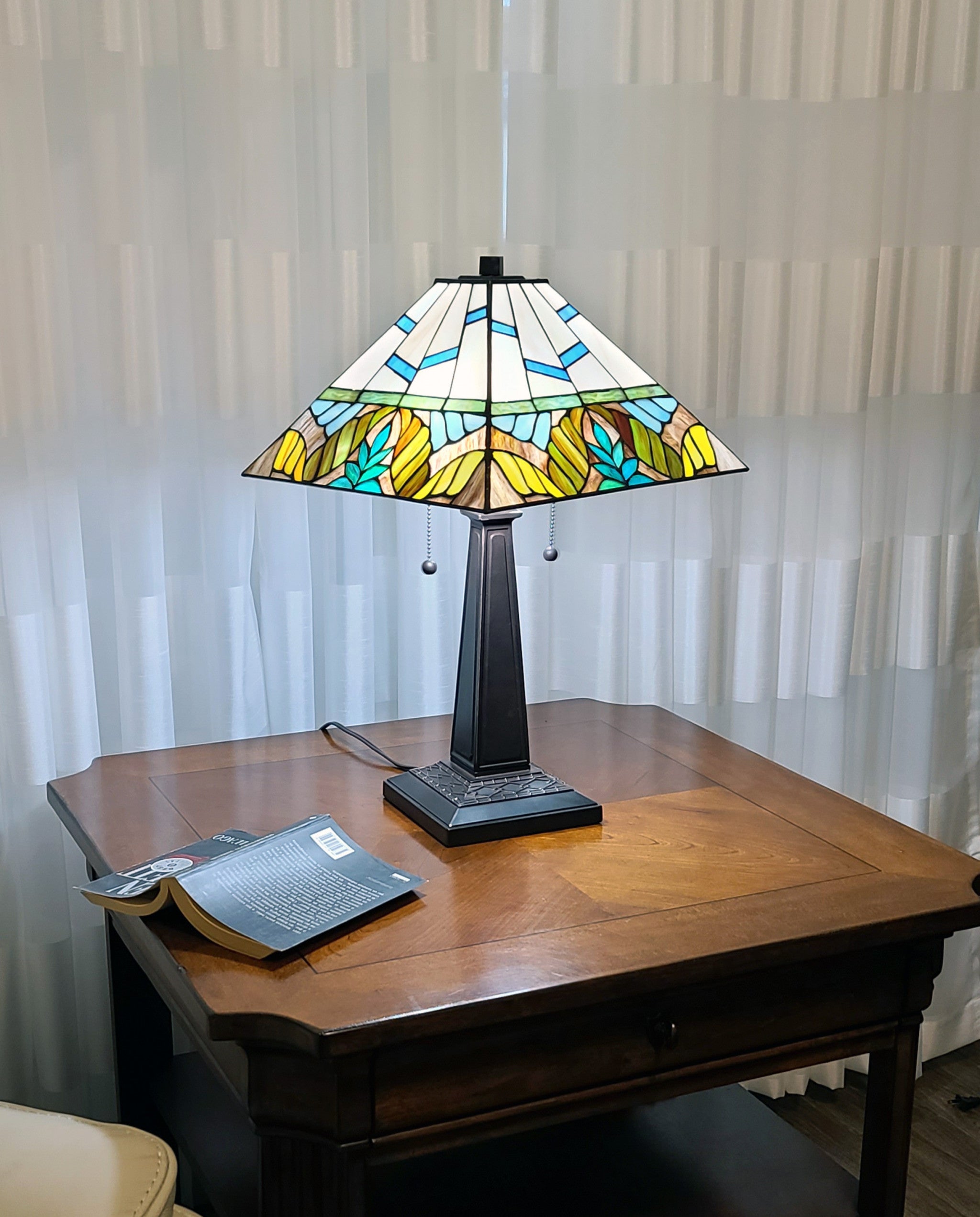 22" Dark Brown Metal Two Light Candlestick Table Lamp With White Shade-Table Lamps-DECOROLALA