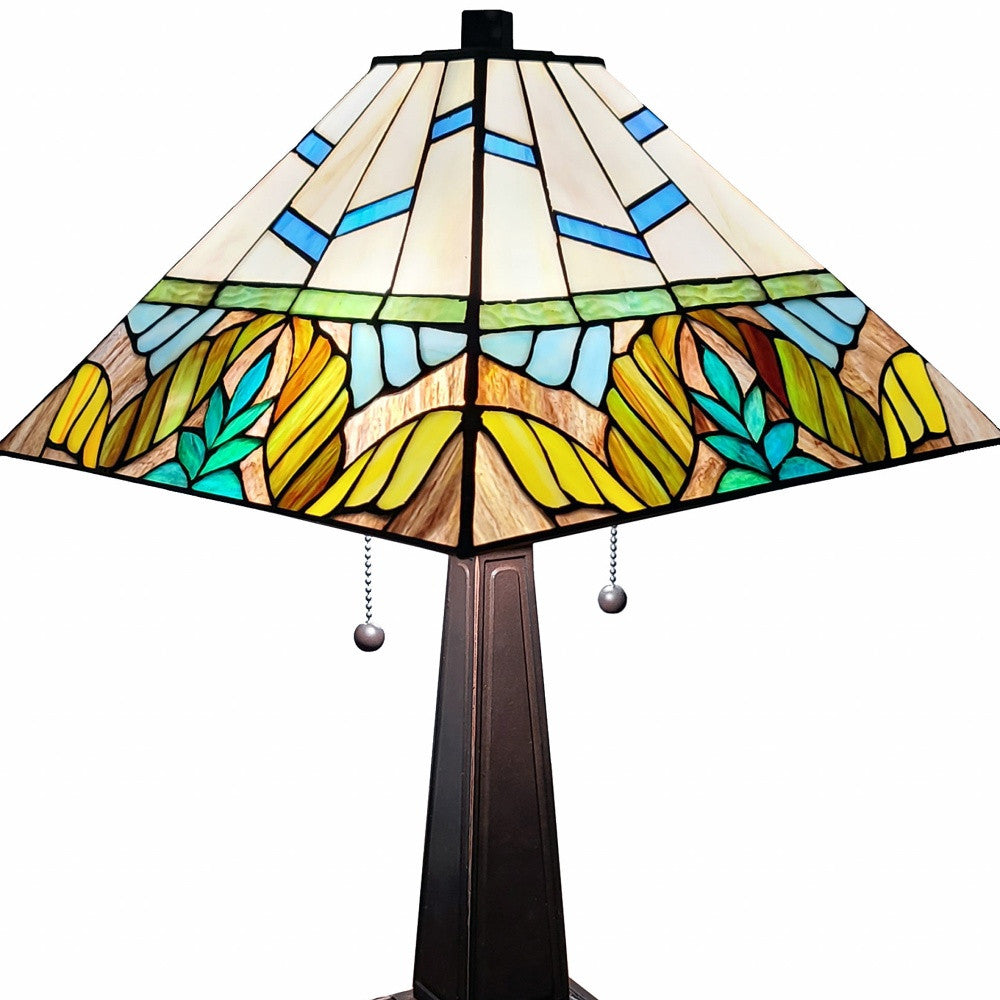 22" Dark Brown Metal Two Light Candlestick Table Lamp With White Shade-Table Lamps-DECOROLALA