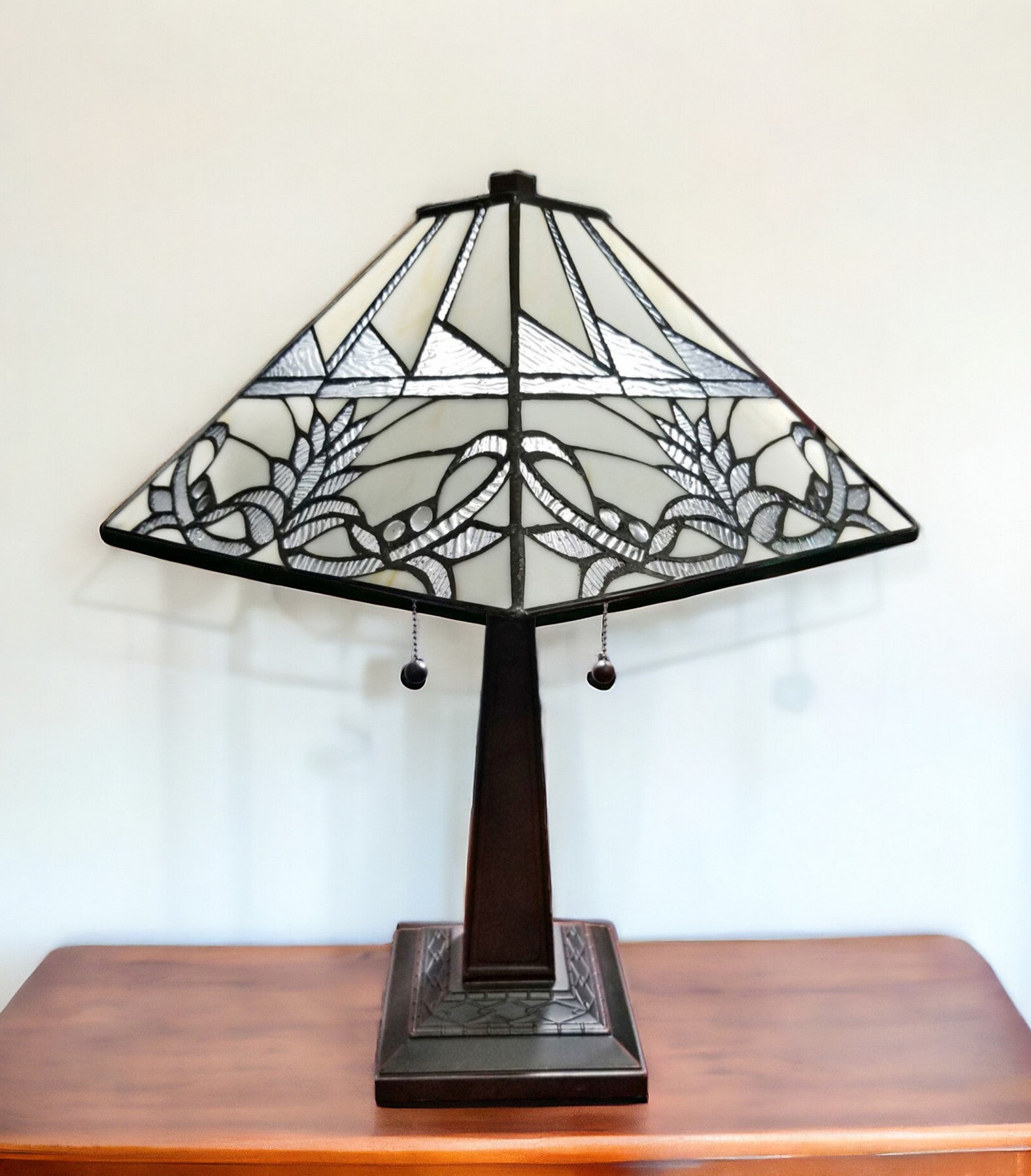 22" Dark Brown Metal Two Light Candlestick Table Lamp With White Empire Shade-Table Lamps-DECOROLALA