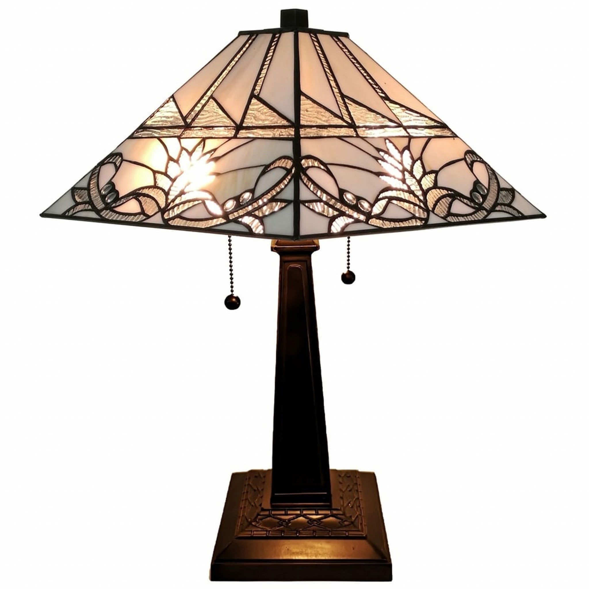22" Dark Brown Metal Two Light Candlestick Table Lamp With White Empire Shade-Table Lamps-DECOROLALA