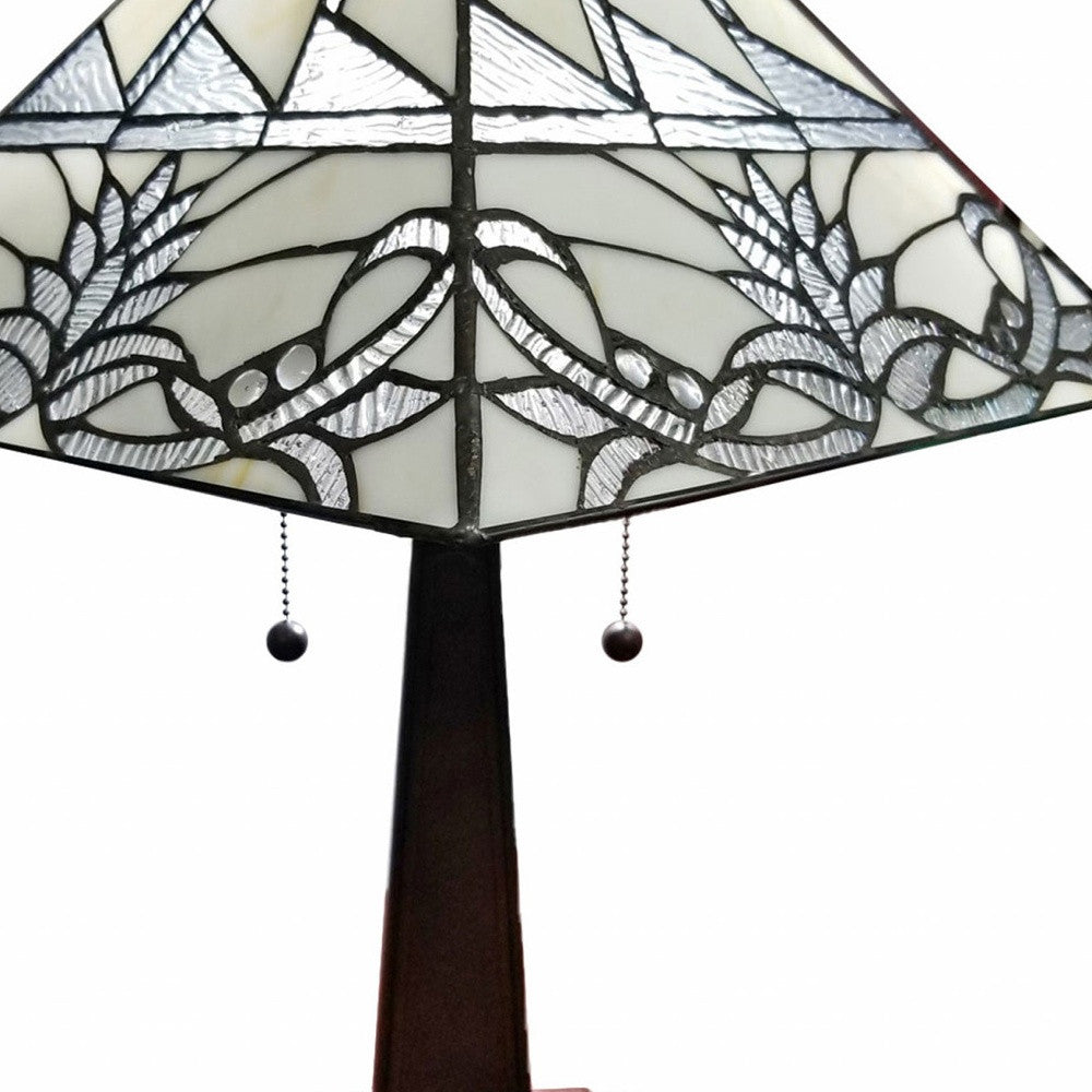 22" Dark Brown Metal Two Light Candlestick Table Lamp With White Empire Shade-Table Lamps-DECOROLALA
