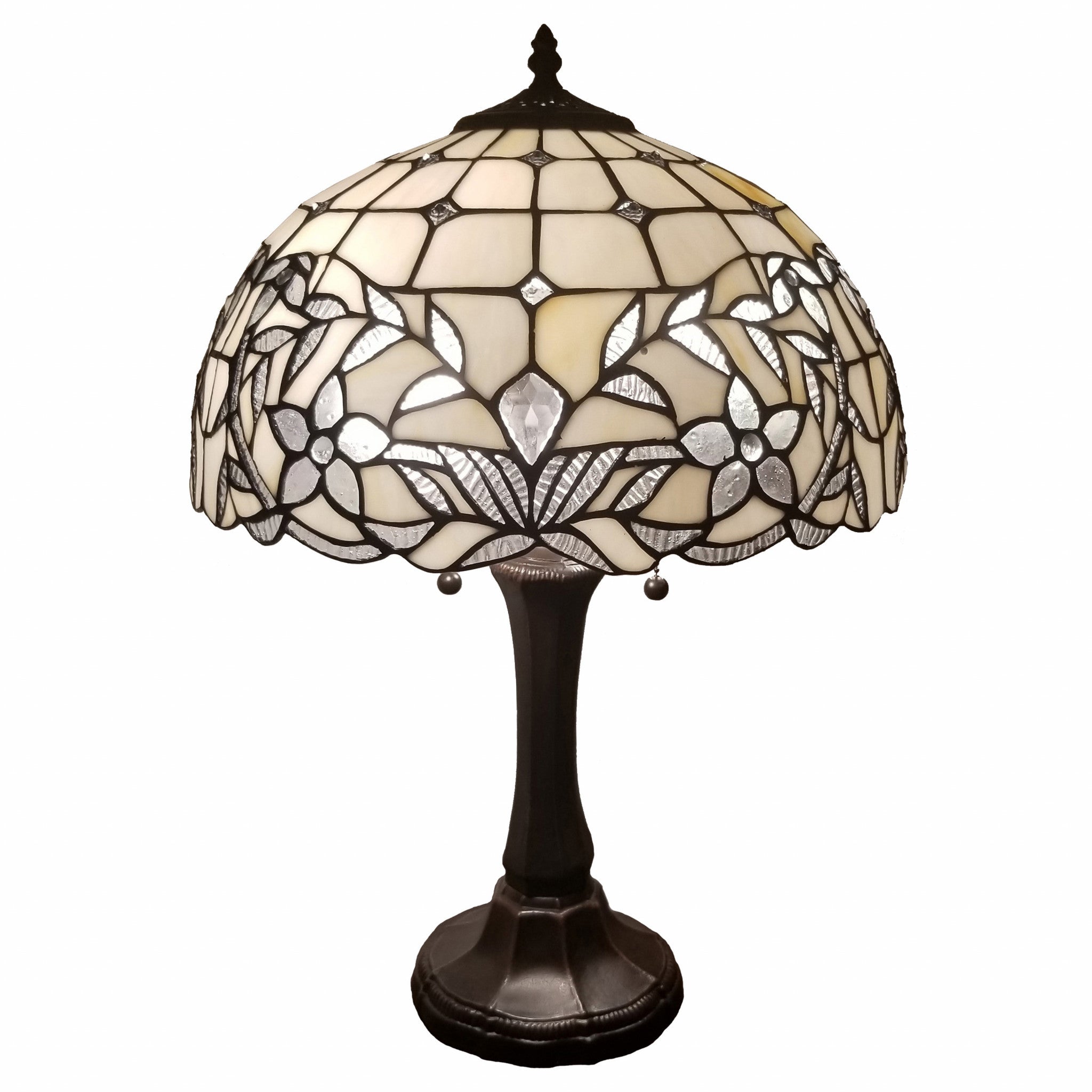 23" Dark Brown Metal Two Light Candlestick Table Lamp With White Shade-Table Lamps-DECOROLALA