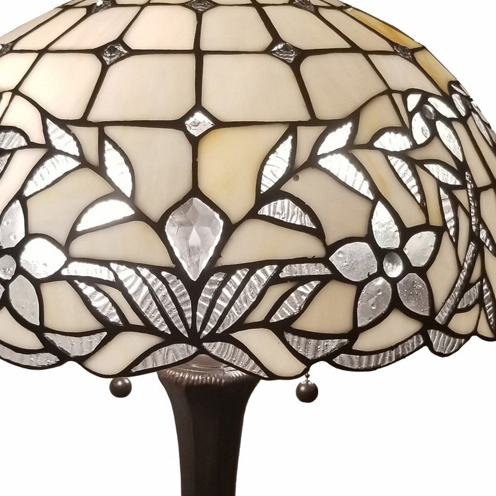 23" Dark Brown Metal Two Light Candlestick Table Lamp With White Shade-Table Lamps-DECOROLALA