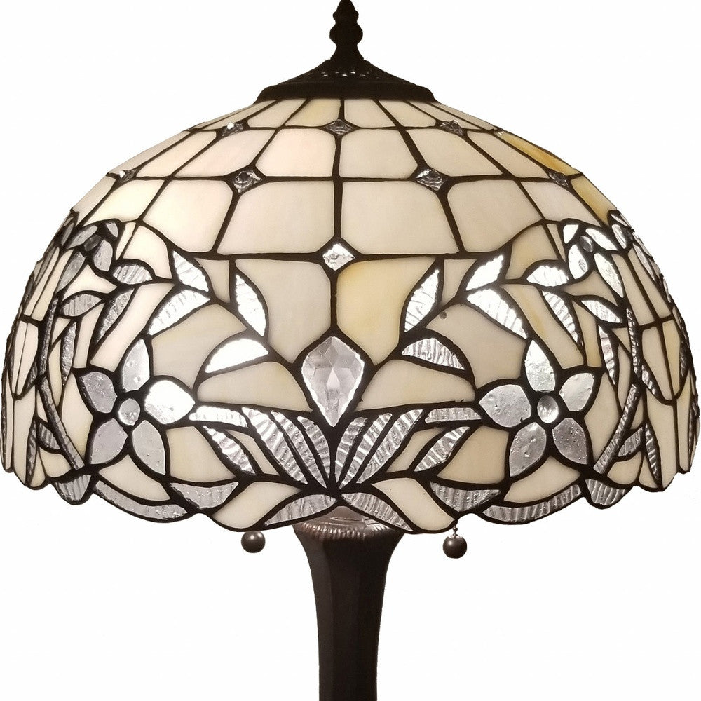 23" Dark Brown Metal Two Light Candlestick Table Lamp With White Shade-Table Lamps-DECOROLALA