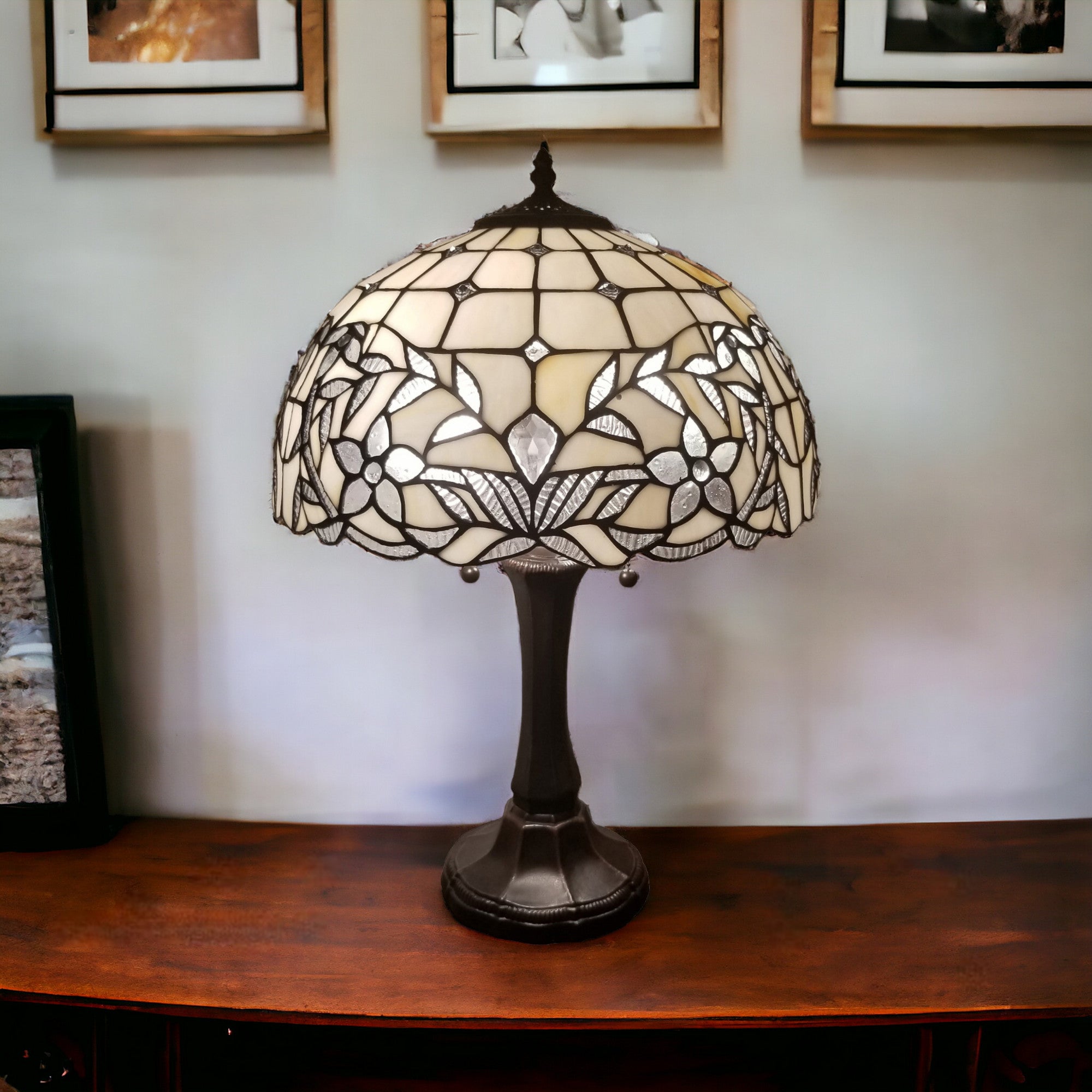 23" Dark Brown Metal Two Light Candlestick Table Lamp With White Shade-Table Lamps-DECOROLALA