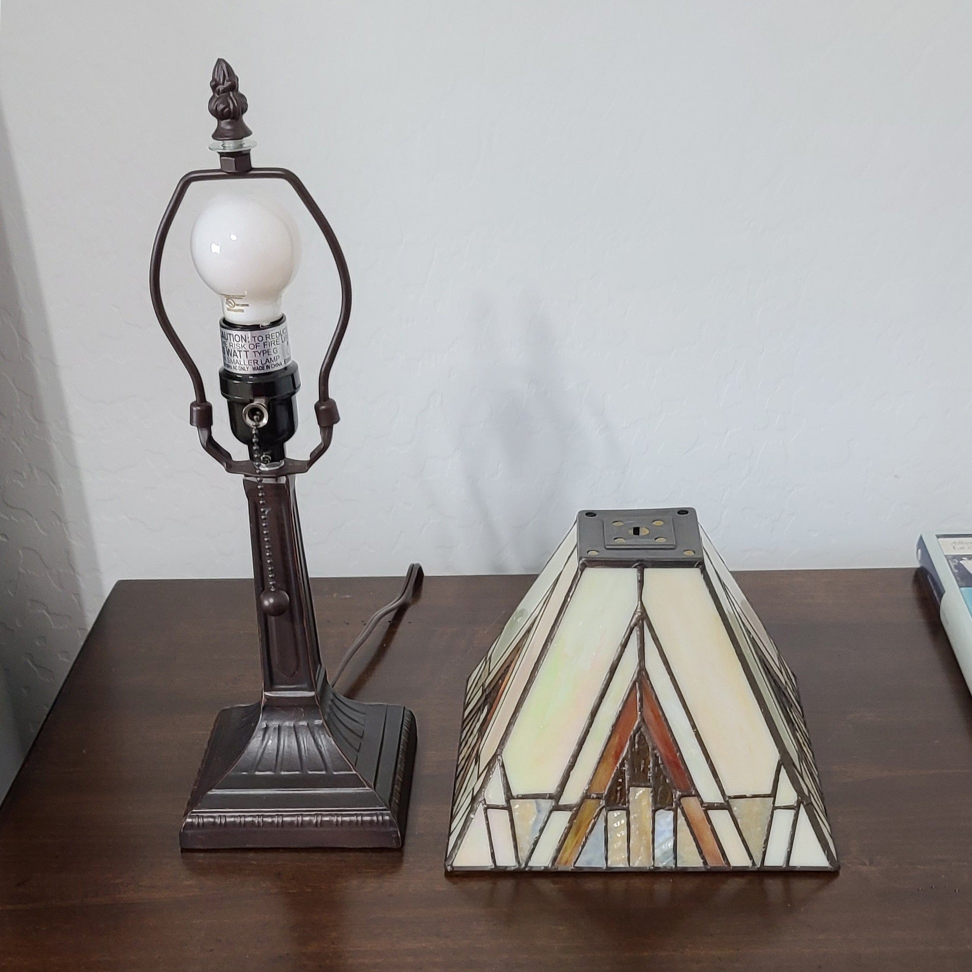 15" Dark Brown Metal Candlestick Table Lamp With Beige Shade-Table Lamps-DECOROLALA