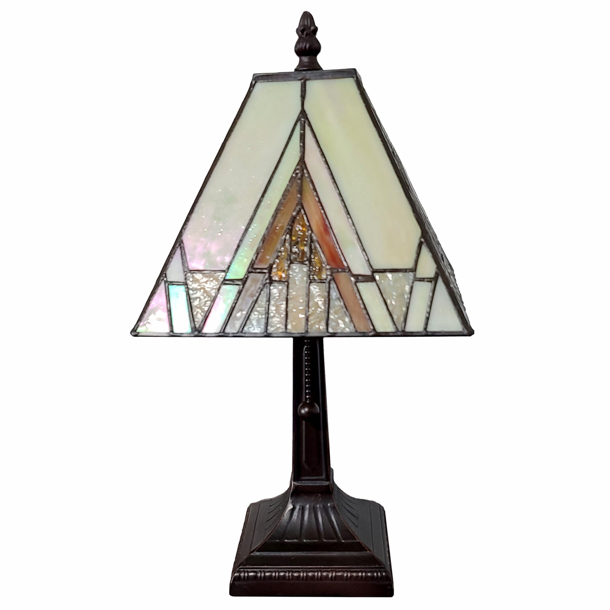 15" Dark Brown Metal Candlestick Table Lamp With Beige Shade-Table Lamps-DECOROLALA