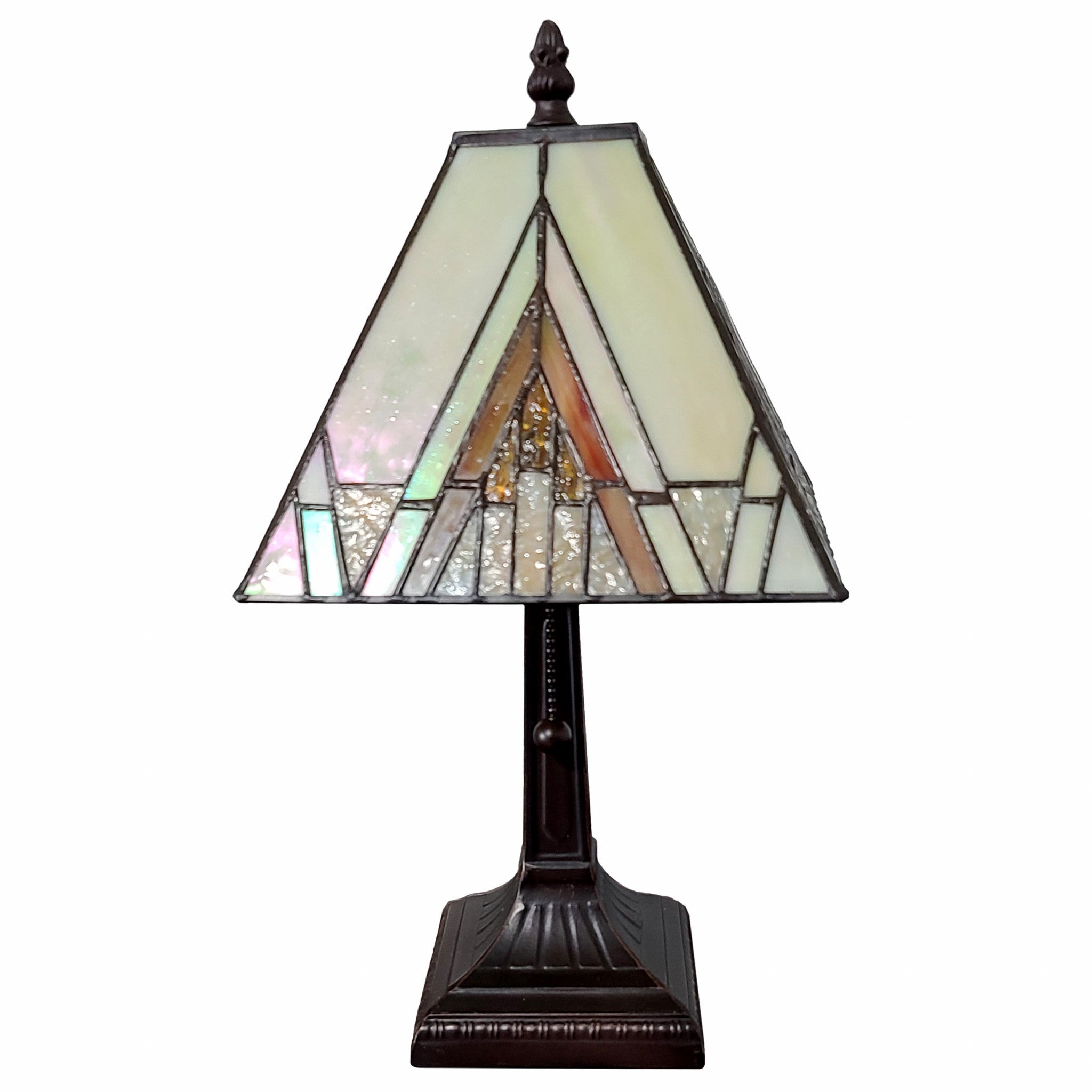 15" Dark Brown Metal Candlestick Table Lamp With Beige Shade-Table Lamps-DECOROLALA
