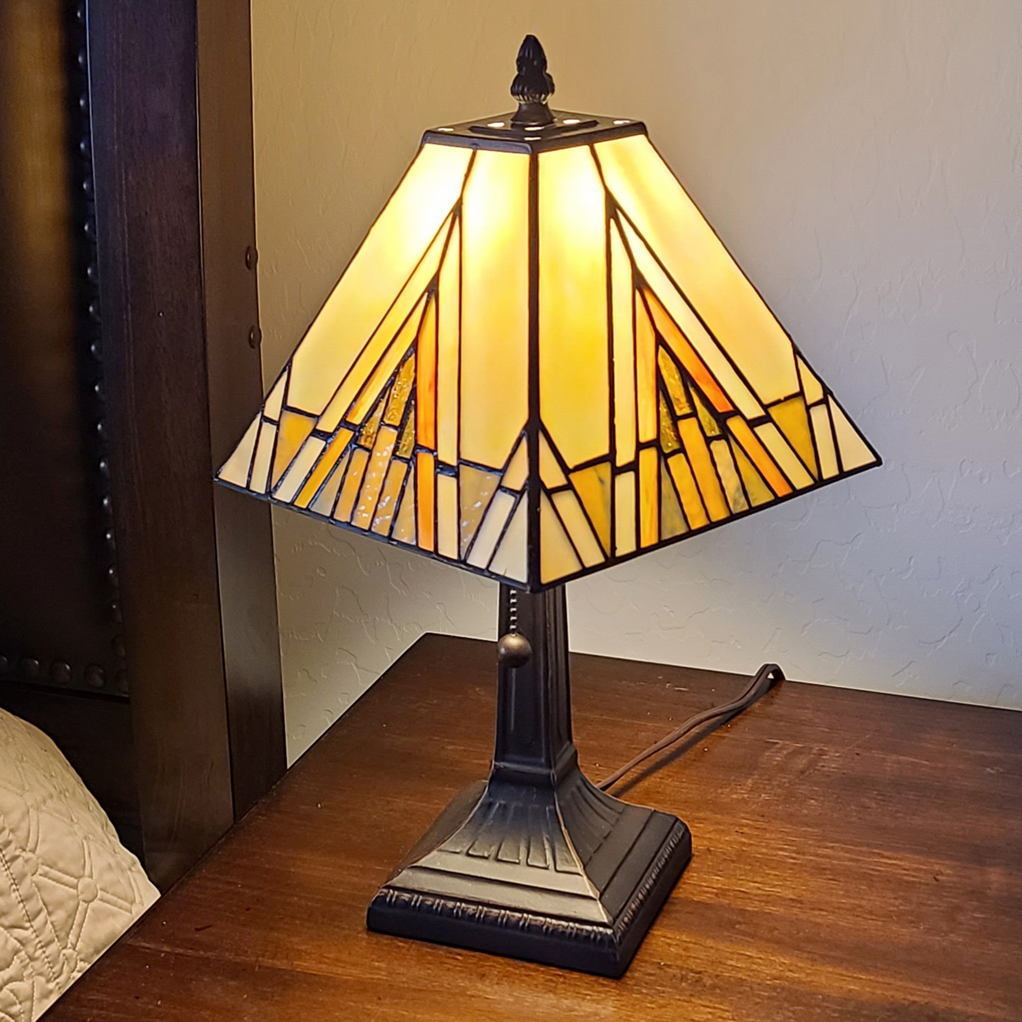 15" Dark Brown Metal Candlestick Table Lamp With Beige Shade-Table Lamps-DECOROLALA