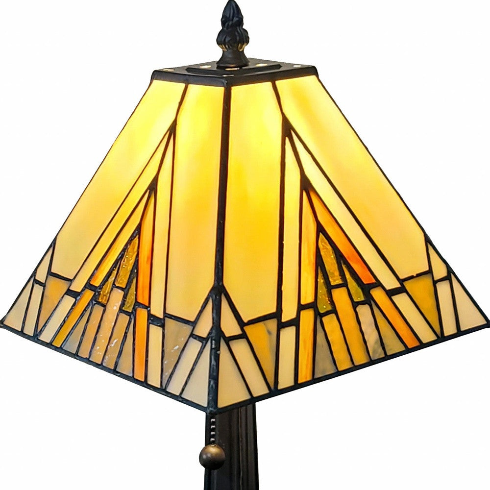 15" Dark Brown Metal Candlestick Table Lamp With Beige Shade-Table Lamps-DECOROLALA