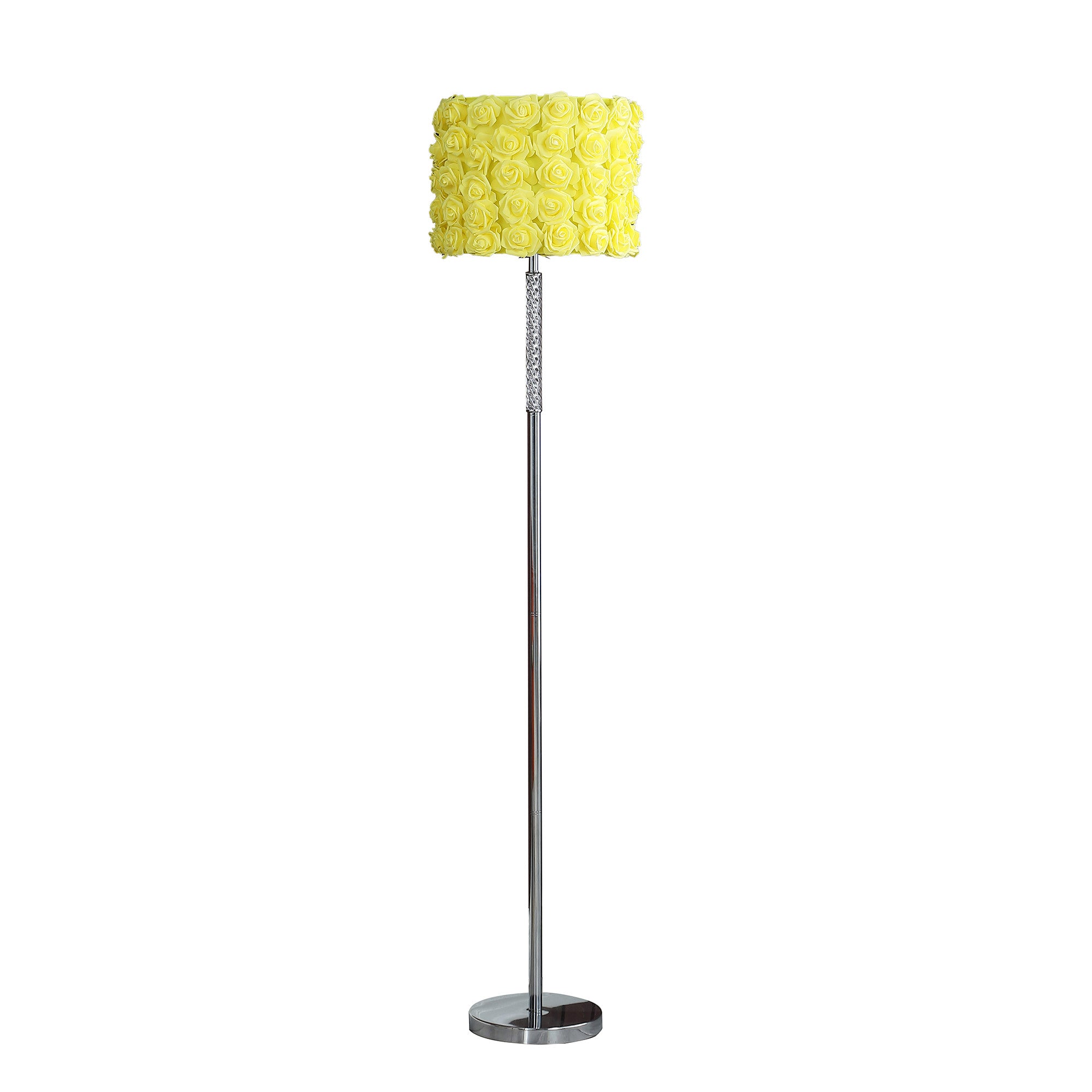63" Steel and Acrylic Floor Lamp With Yellow Flowers Fabric Drum Shade-Floor Lamps-DECOROLALA