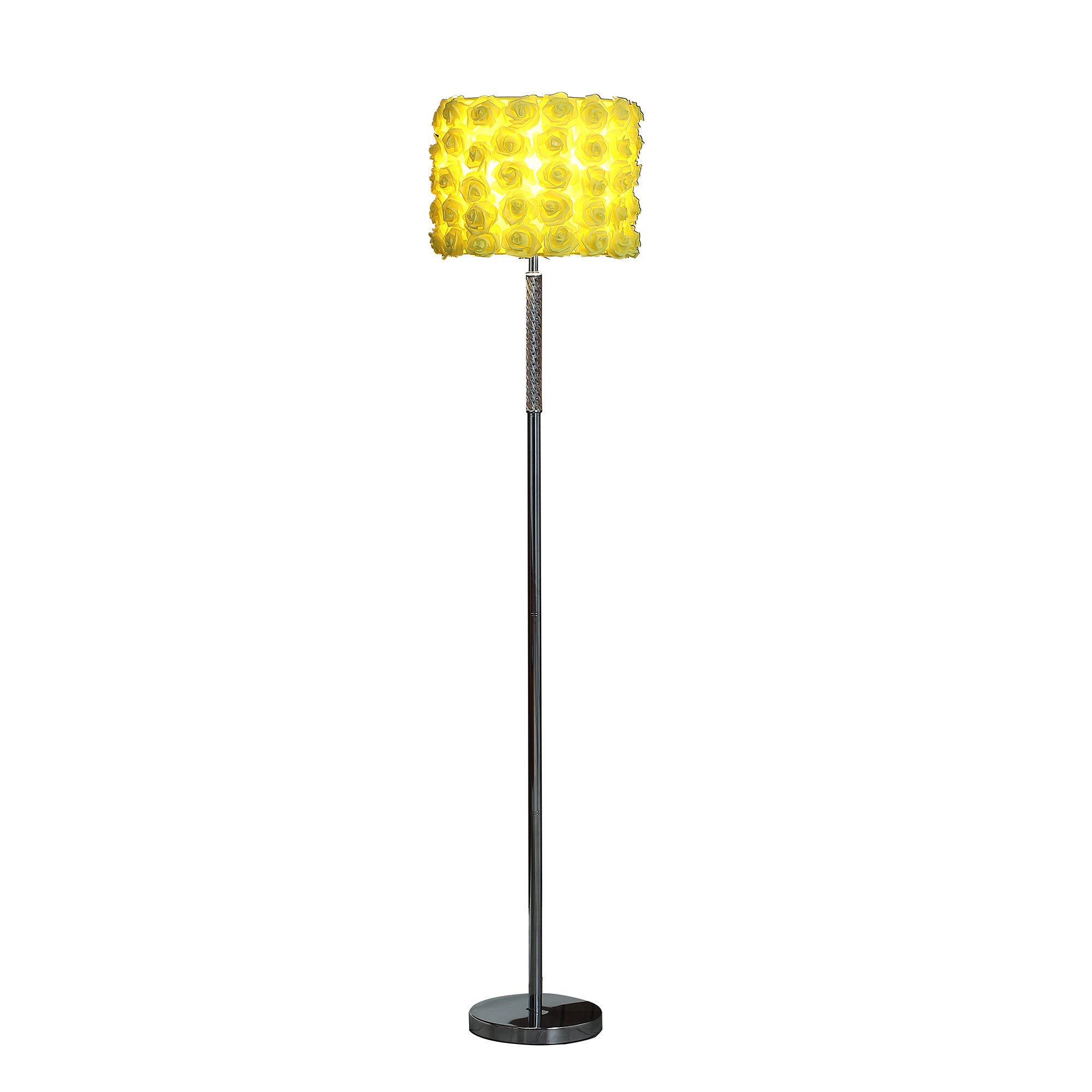 63" Steel and Acrylic Floor Lamp With Yellow Flowers Fabric Drum Shade-Floor Lamps-DECOROLALA