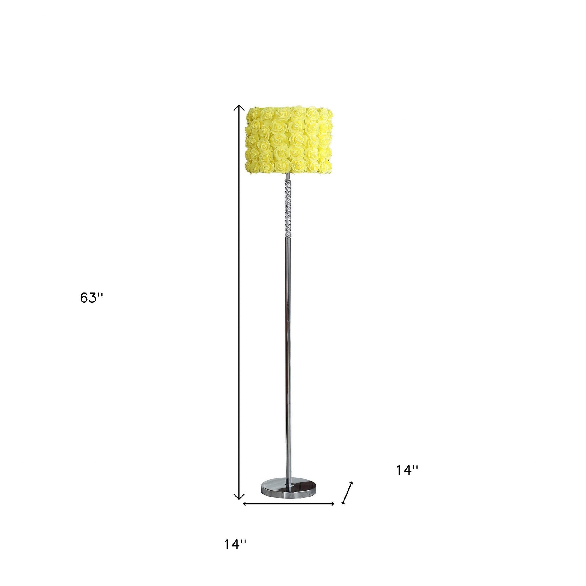 63" Steel and Acrylic Floor Lamp With Yellow Flowers Fabric Drum Shade-Floor Lamps-DECOROLALA