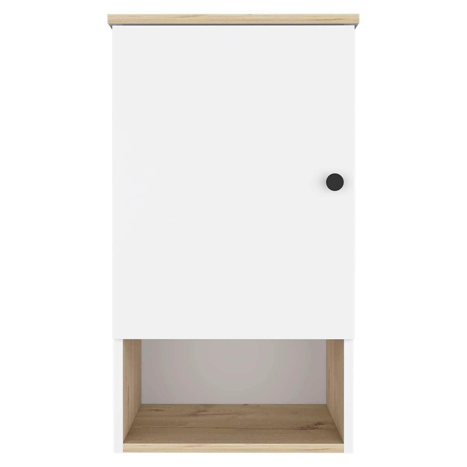 16" Light Oak And White Wall Mounted Cabinet With Three Shelves-0