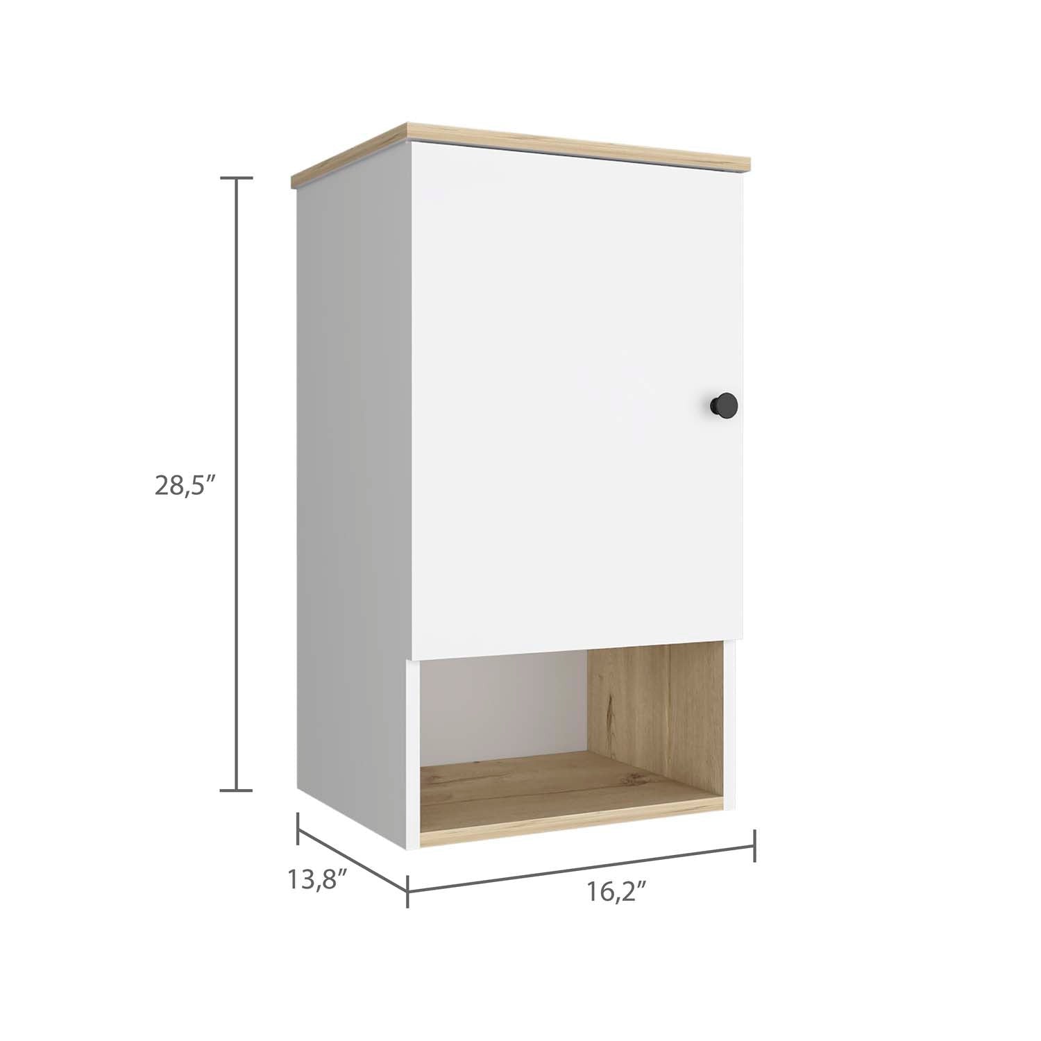 16" Light Oak And White Wall Mounted Cabinet With Three Shelves-4