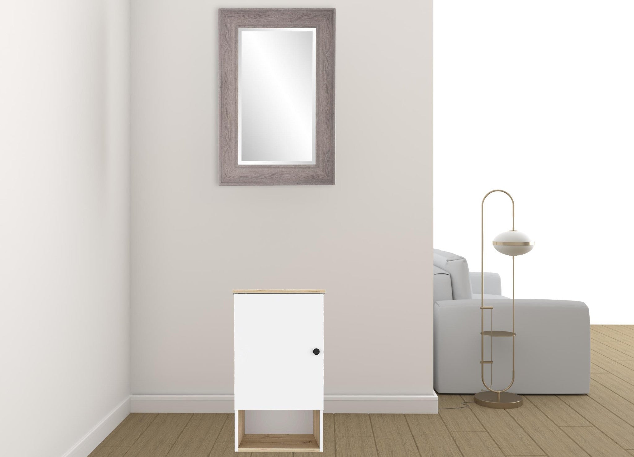 16" Light Oak And White Wall Mounted Cabinet With Three Shelves-1