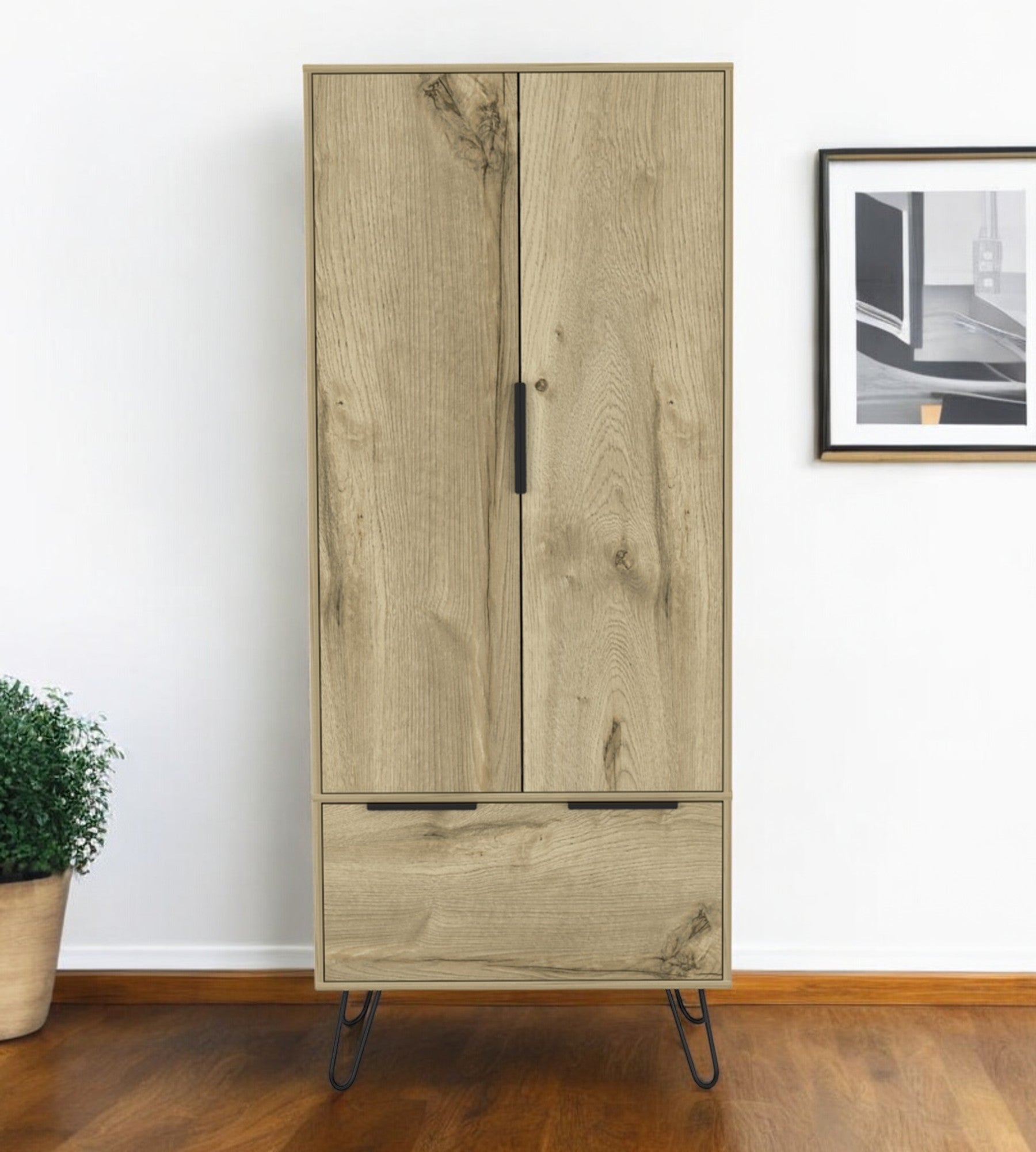 74" Oak Wood Two Door Single Drawer Combo Dresser-0