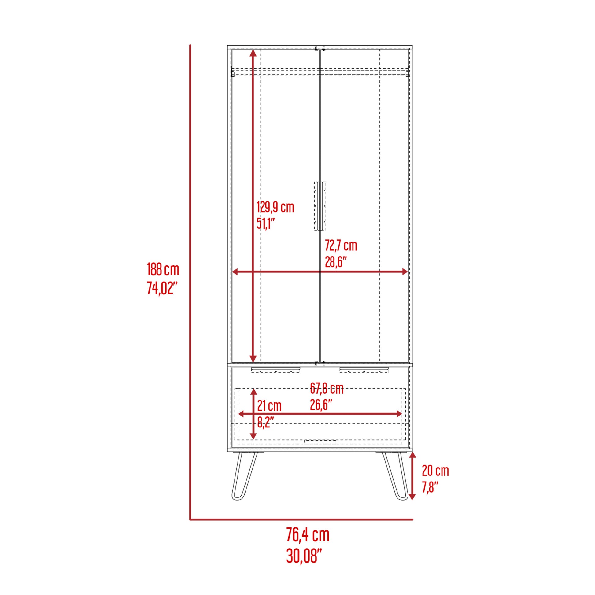 74" Oak Wood Two Door Single Drawer Combo Dresser-8