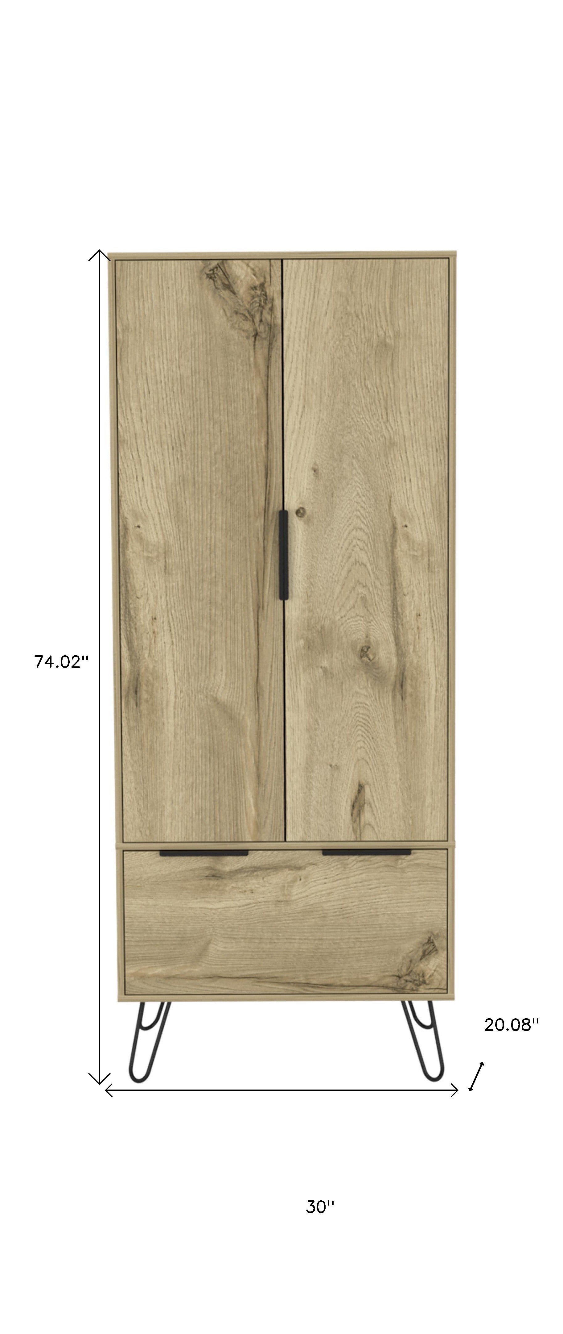 74" Oak Wood Two Door Single Drawer Combo Dresser-7