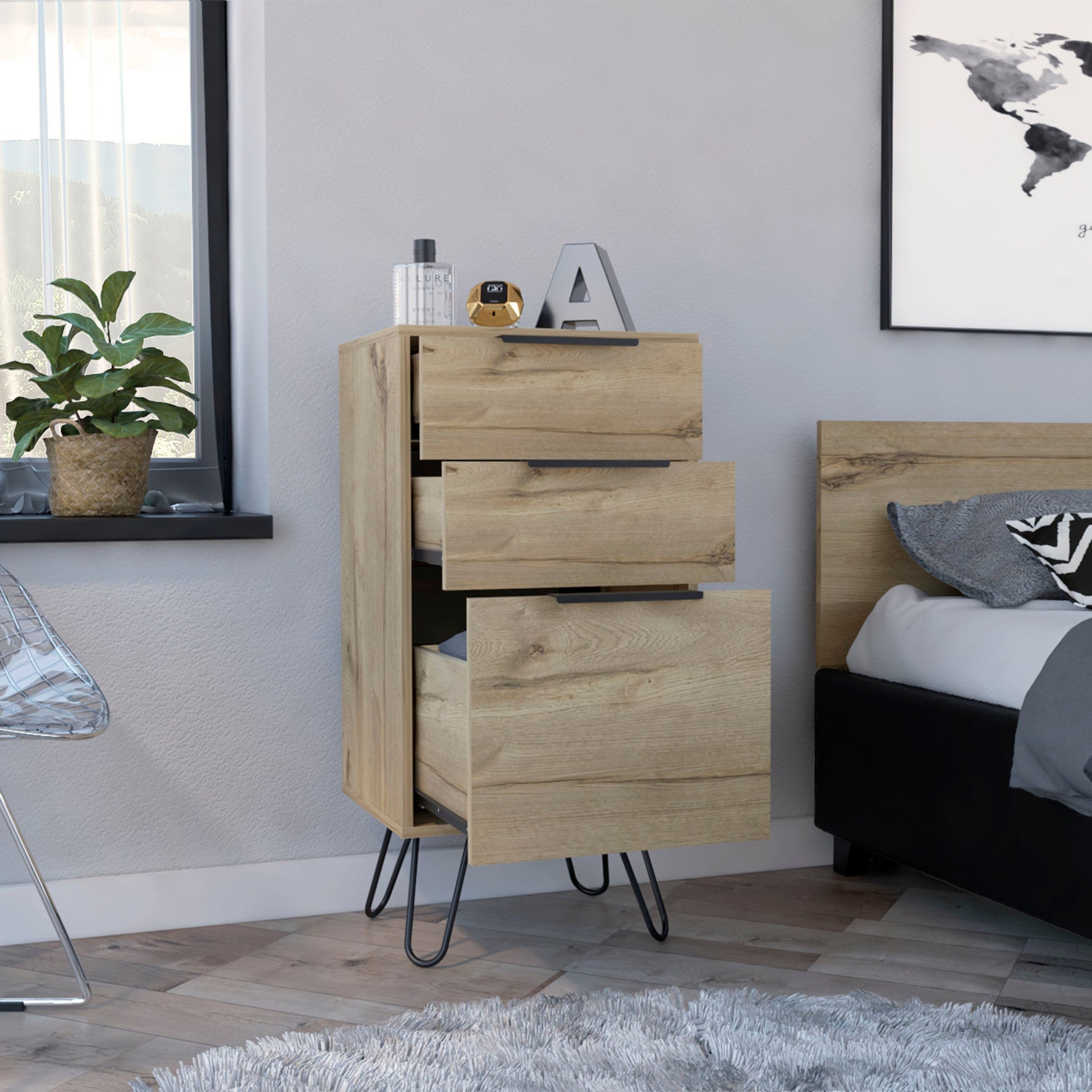 18" Brown and Black Three Drawer Standard Chest-5