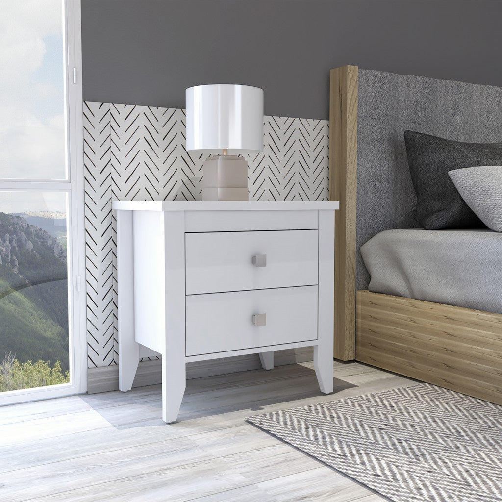 24" White Wood Two Drawer Nightstand-Nightstands & Bedside Tables-DECOROLALA