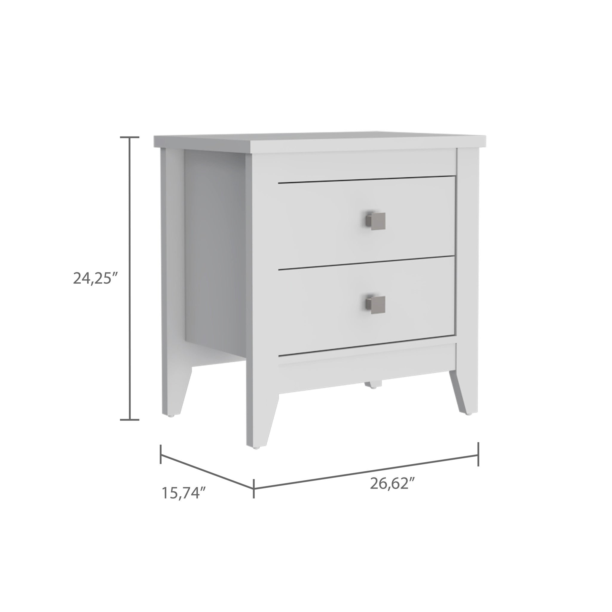 24" White Wood Two Drawer Nightstand-Nightstands & Bedside Tables-DECOROLALA