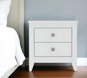 24" White Wood Two Drawer Nightstand-Nightstands & Bedside Tables-DECOROLALA